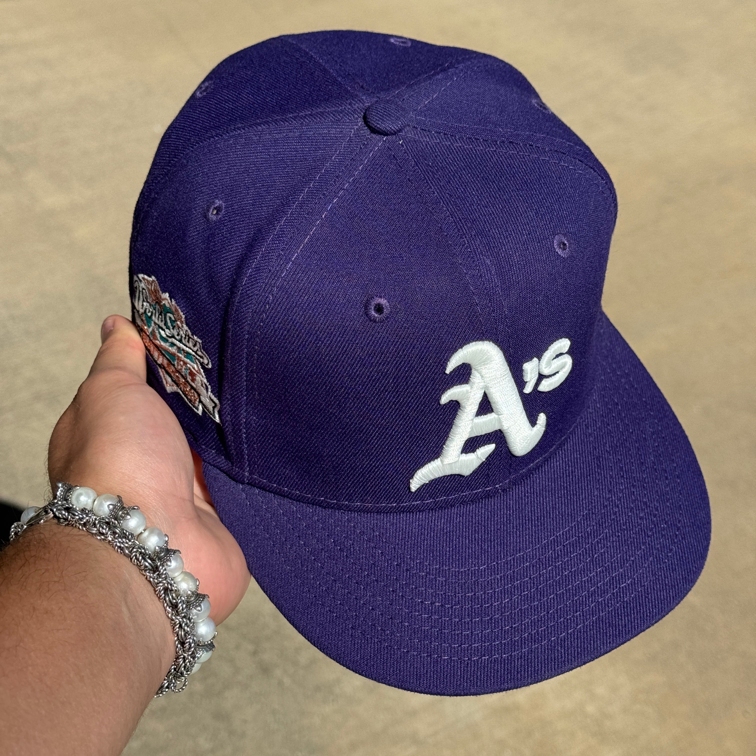 USED 3/4 Purple Oakland Athletics 1989 World Series 59fifty New Era Fitted Hat Cap