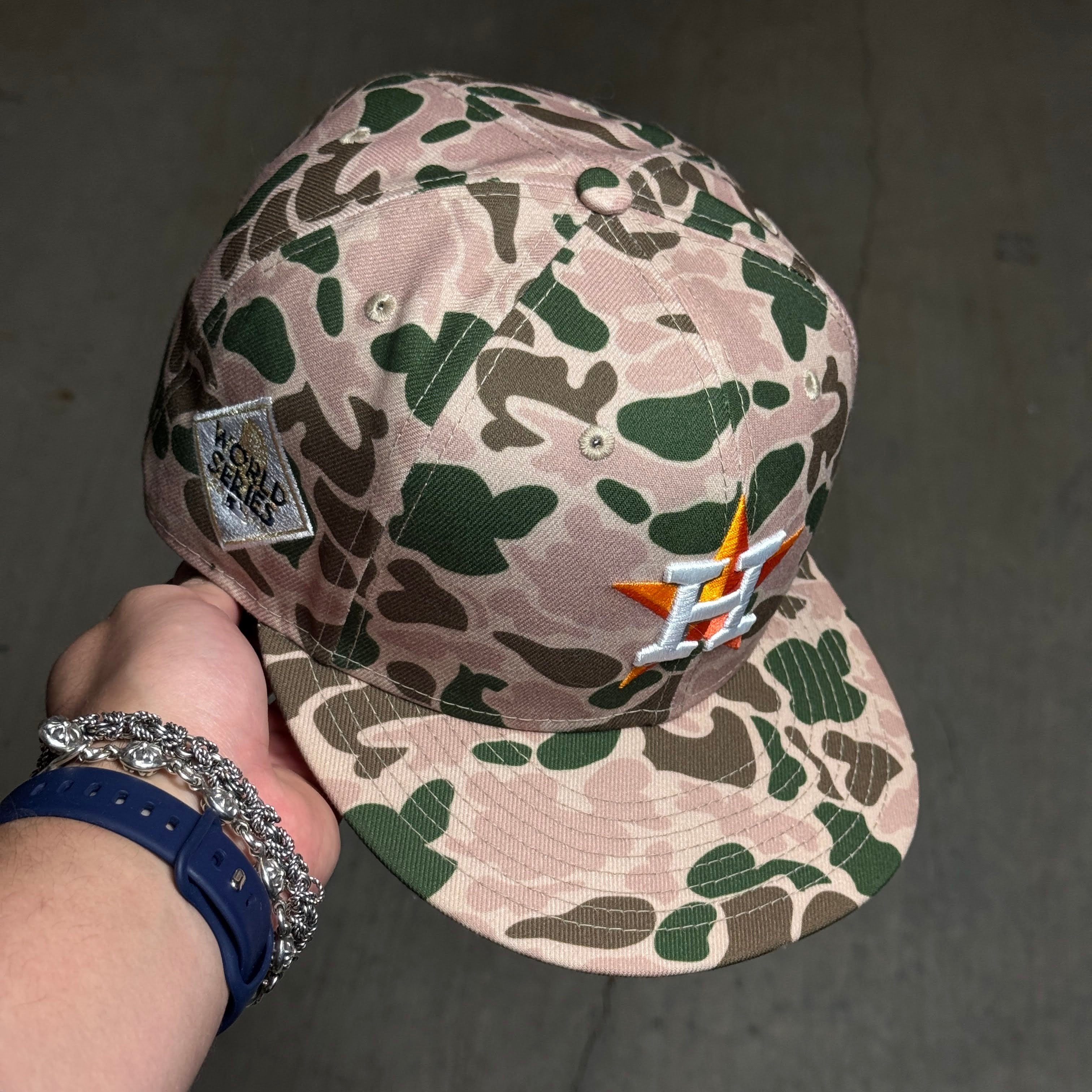 USED 3/8 Camo Houston Astros 2017 World Series 59fifty New Era Fitted Hat Cap