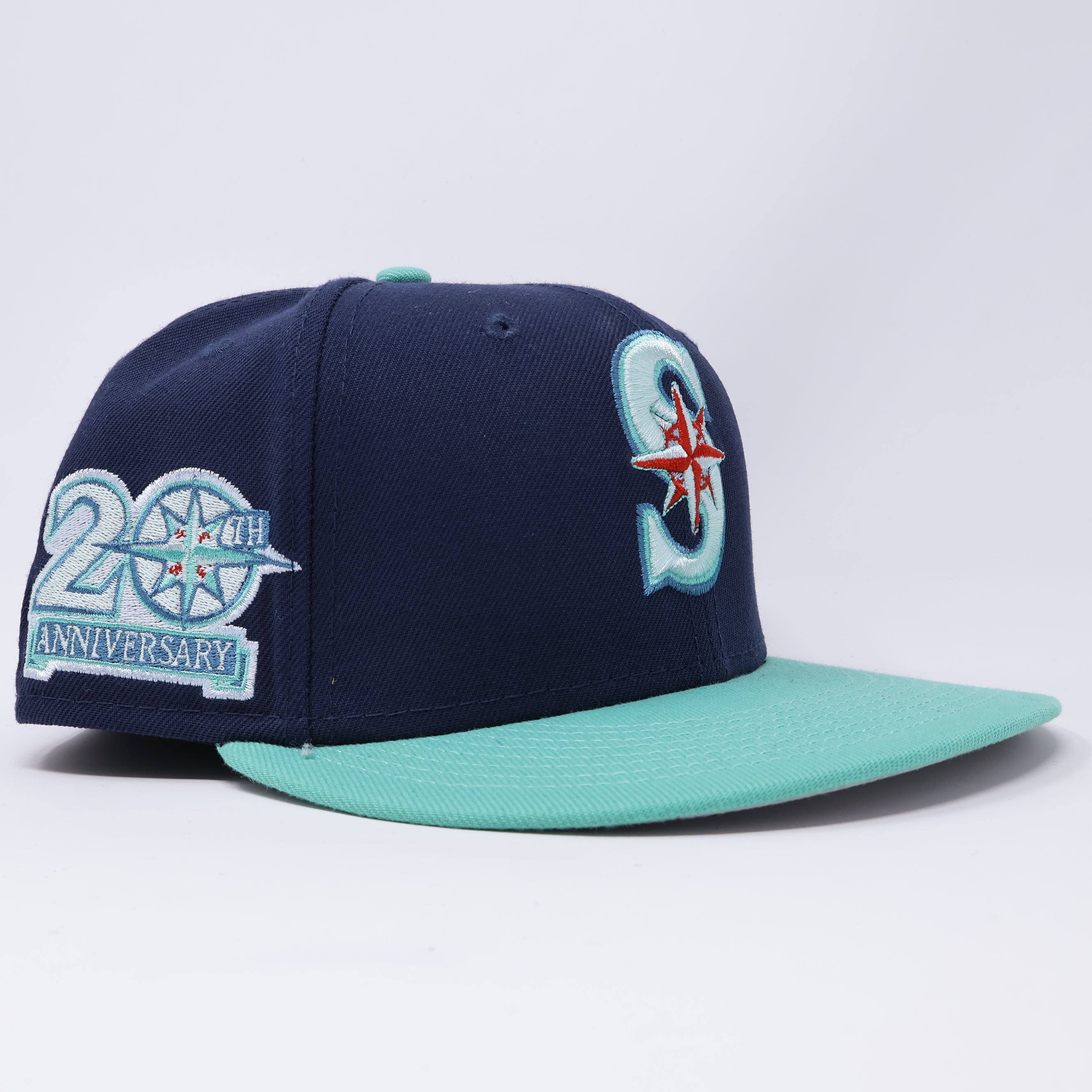 USED Navy Seattle Mariners 20th Anniversary 59fifty New Era Fitted Hat Cap