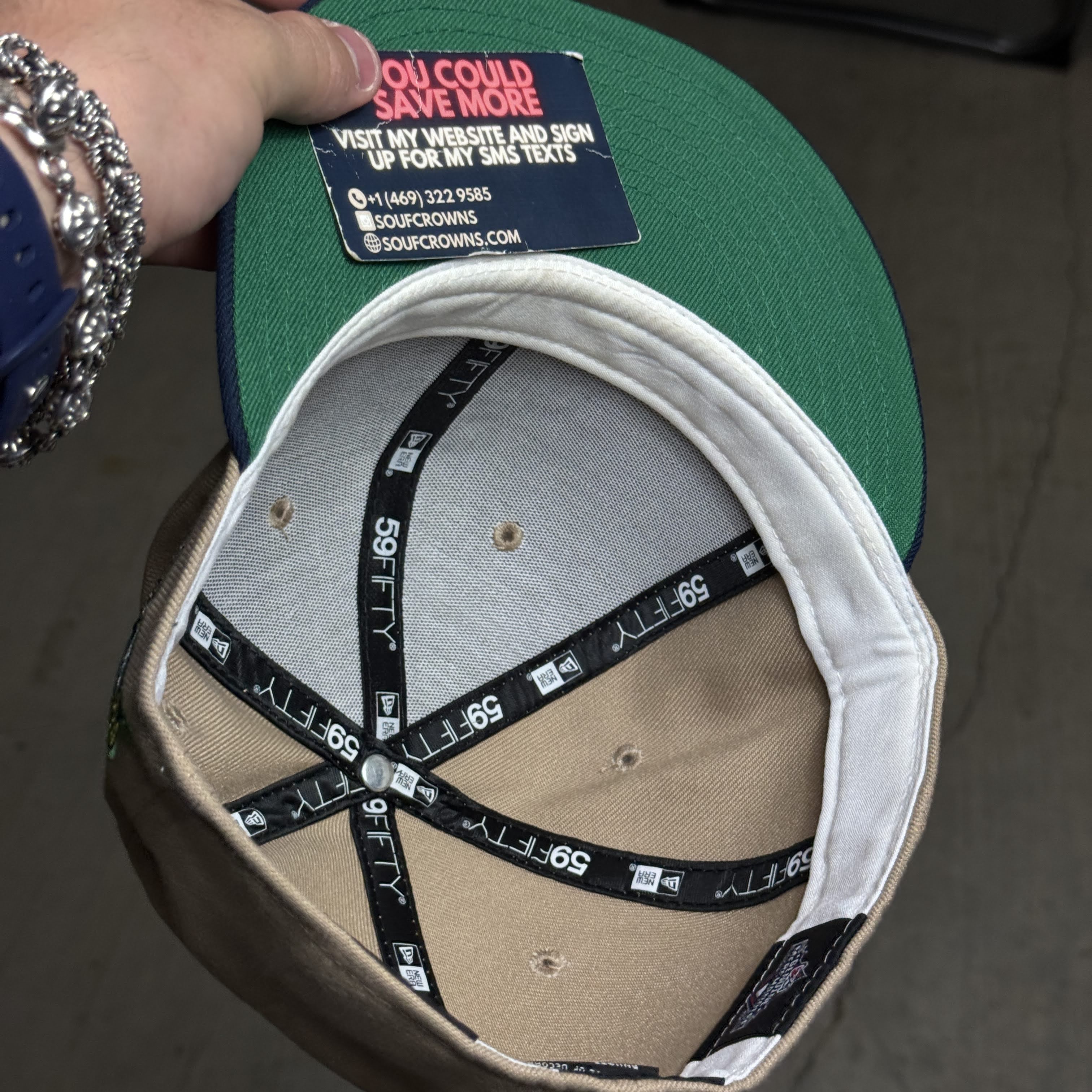 USED 3/8 Khaki Ashevill Tourists Minor League 59fifty New Era Fitted Hat Cap