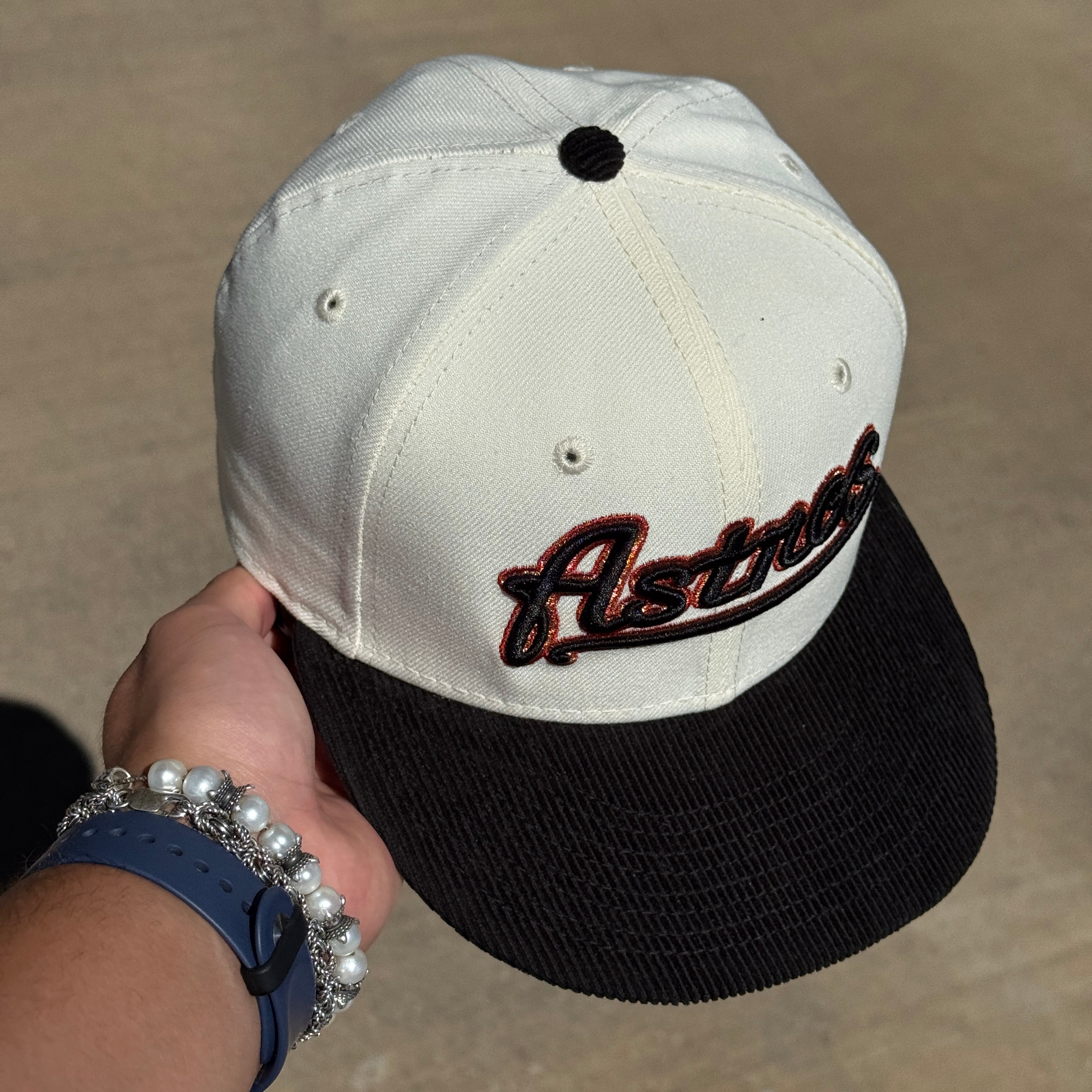 USED 7 Chrome Houston Astros Simple Clean Dope 59fifty New Era Fitted Hat Cap