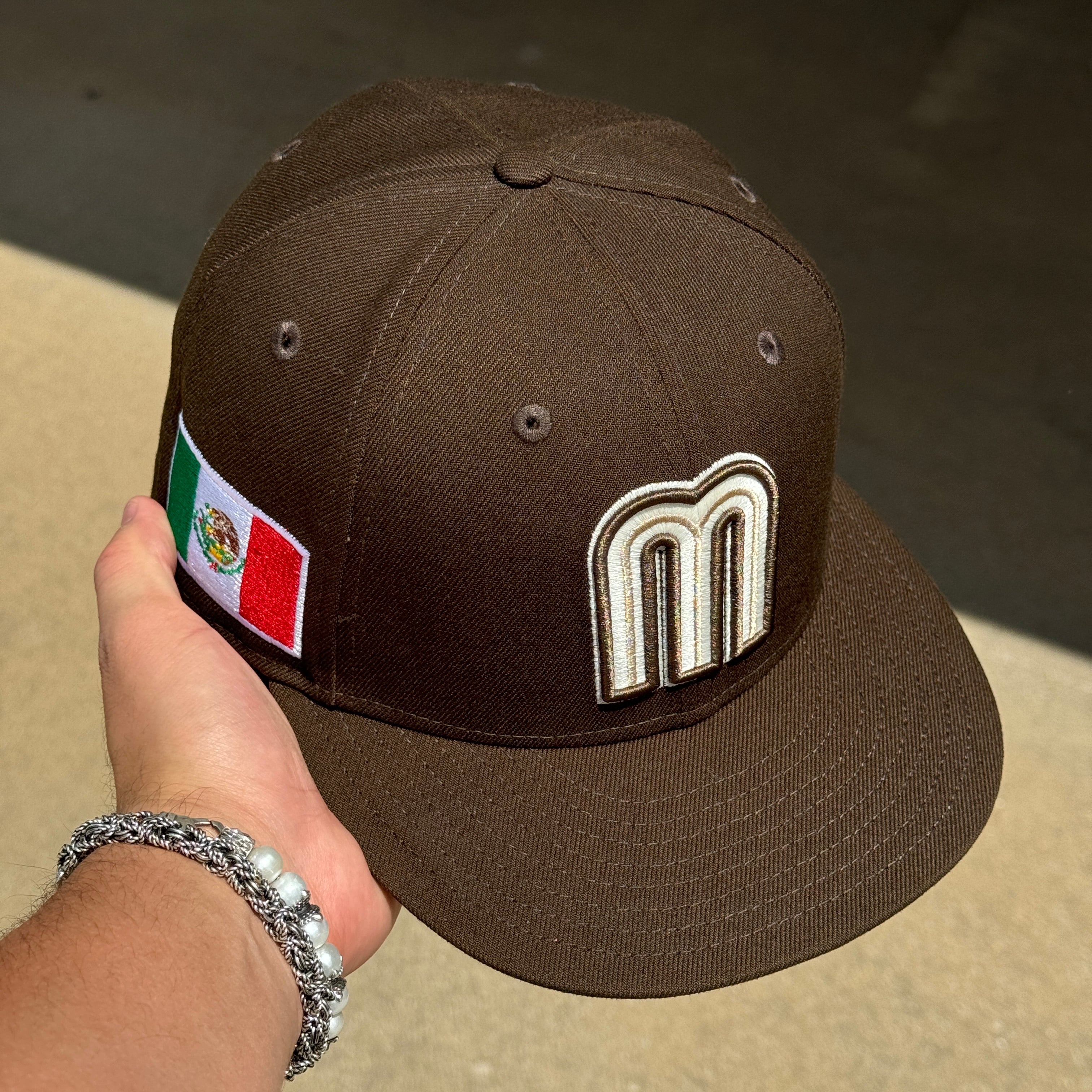USED 1/2 Brown Mexican National Baseball WBC 59FIFTY New Era Fitted Hat