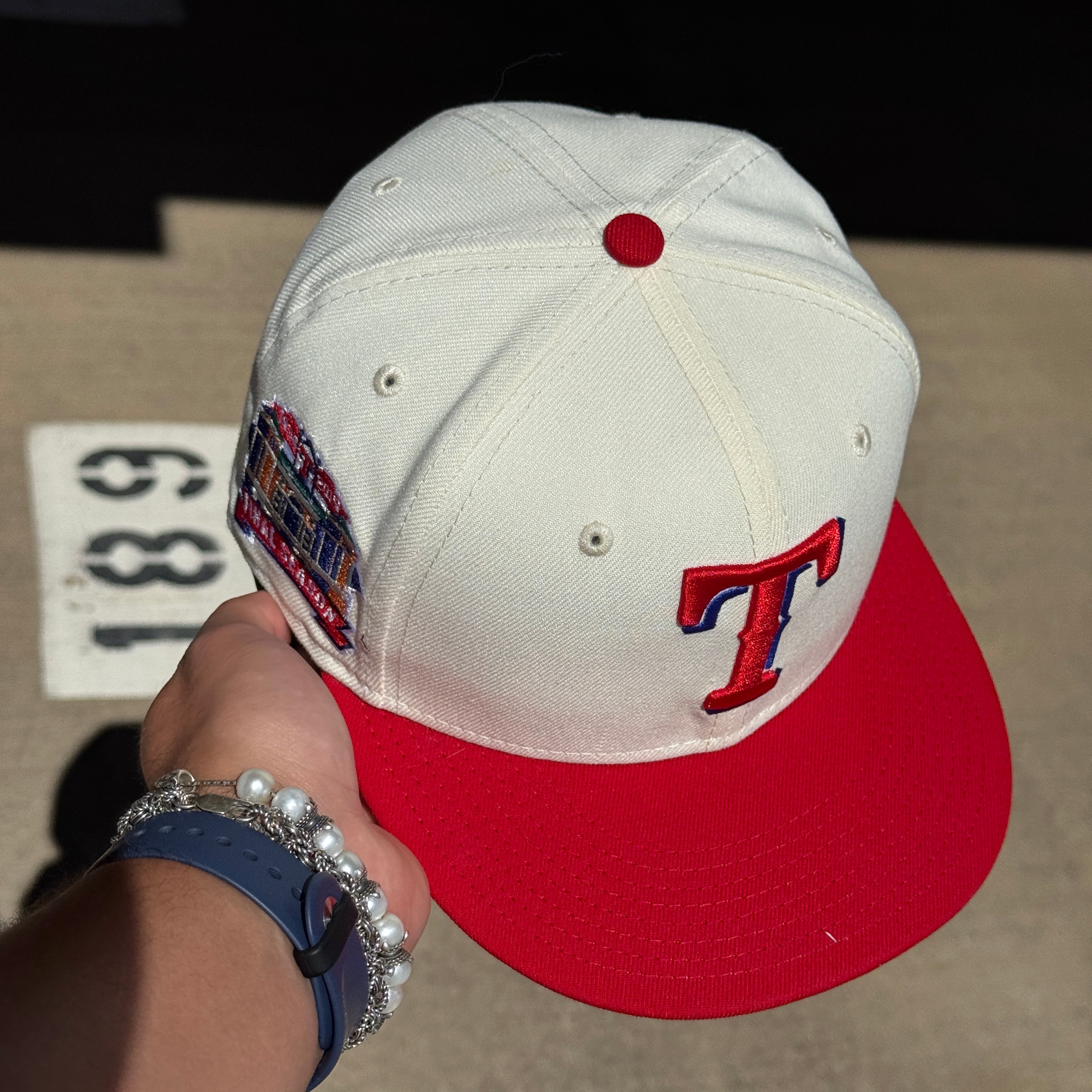 USED 1/8 Chrome Dallas Texas Rangers Final Season 59fifty New Era Fitted Hat Cap