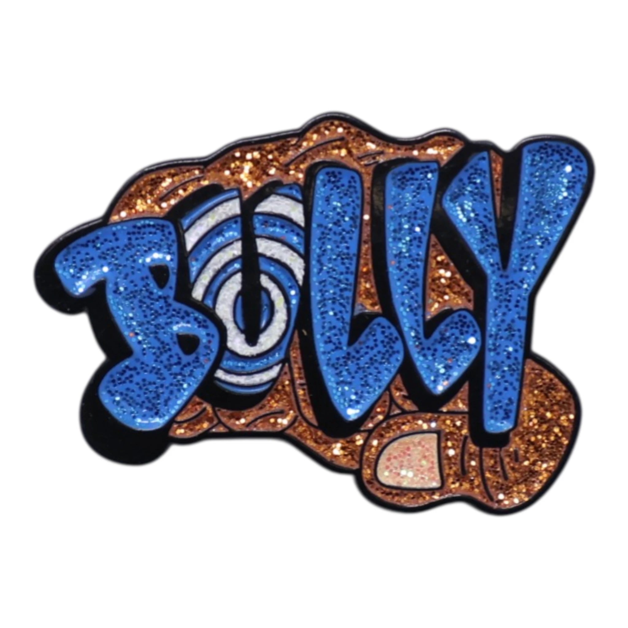 BULLY Orange Fist Blue Text Graphic Pin