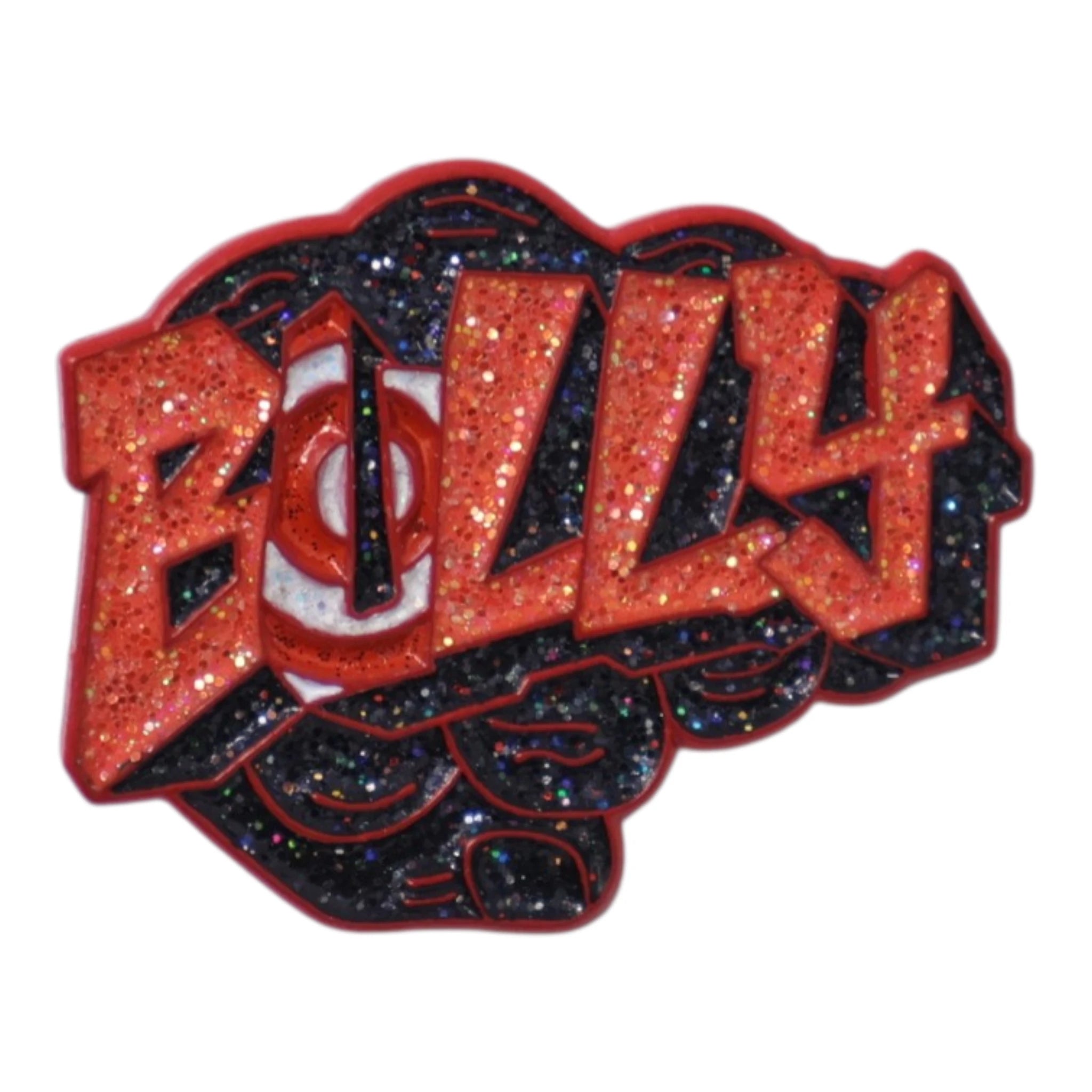 BULLY Black Fist Orange Text Graphic Pin