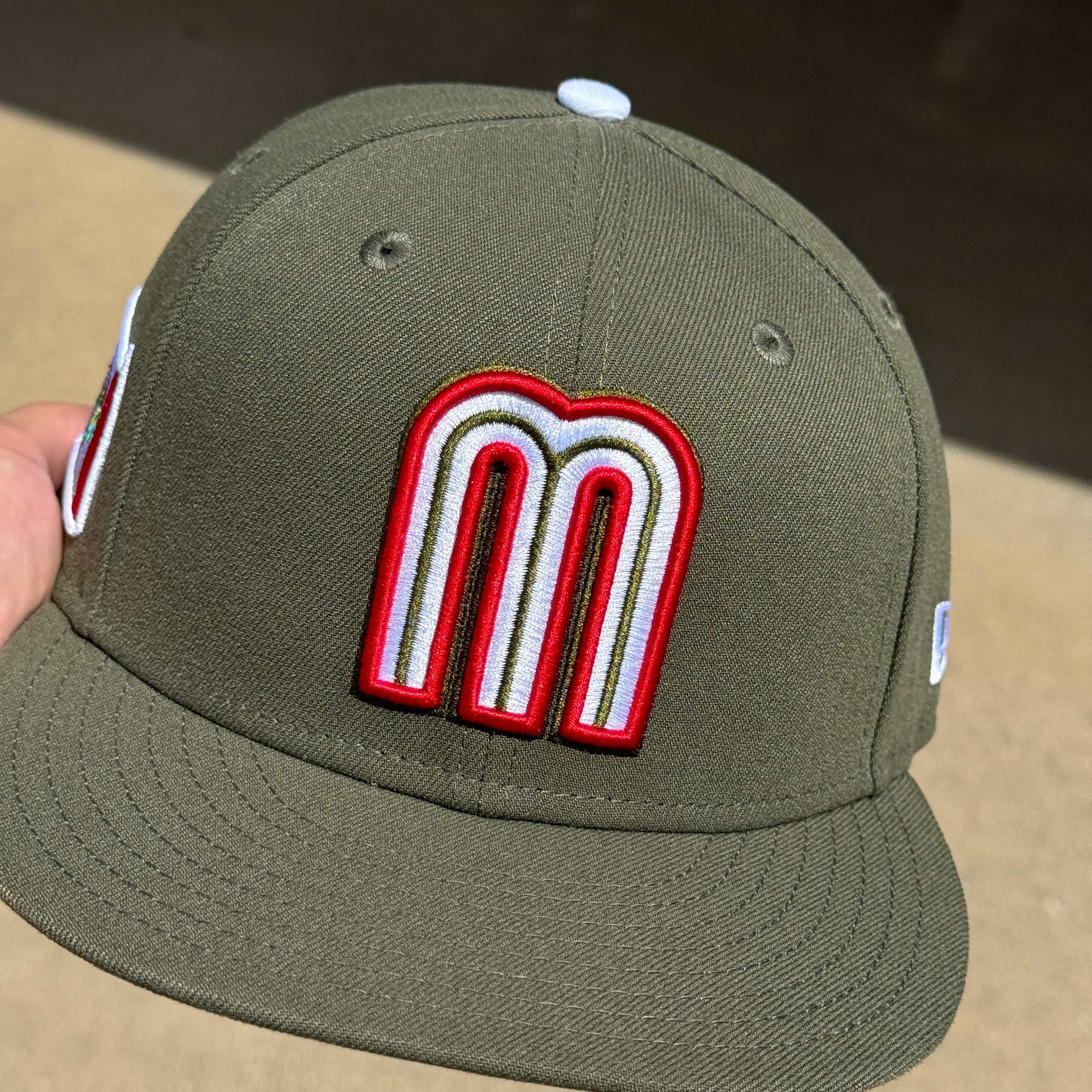 USED 1/2 Olive Mexican Baseball WBC Flag MLB 59FIFTY New Era Fitted Hat