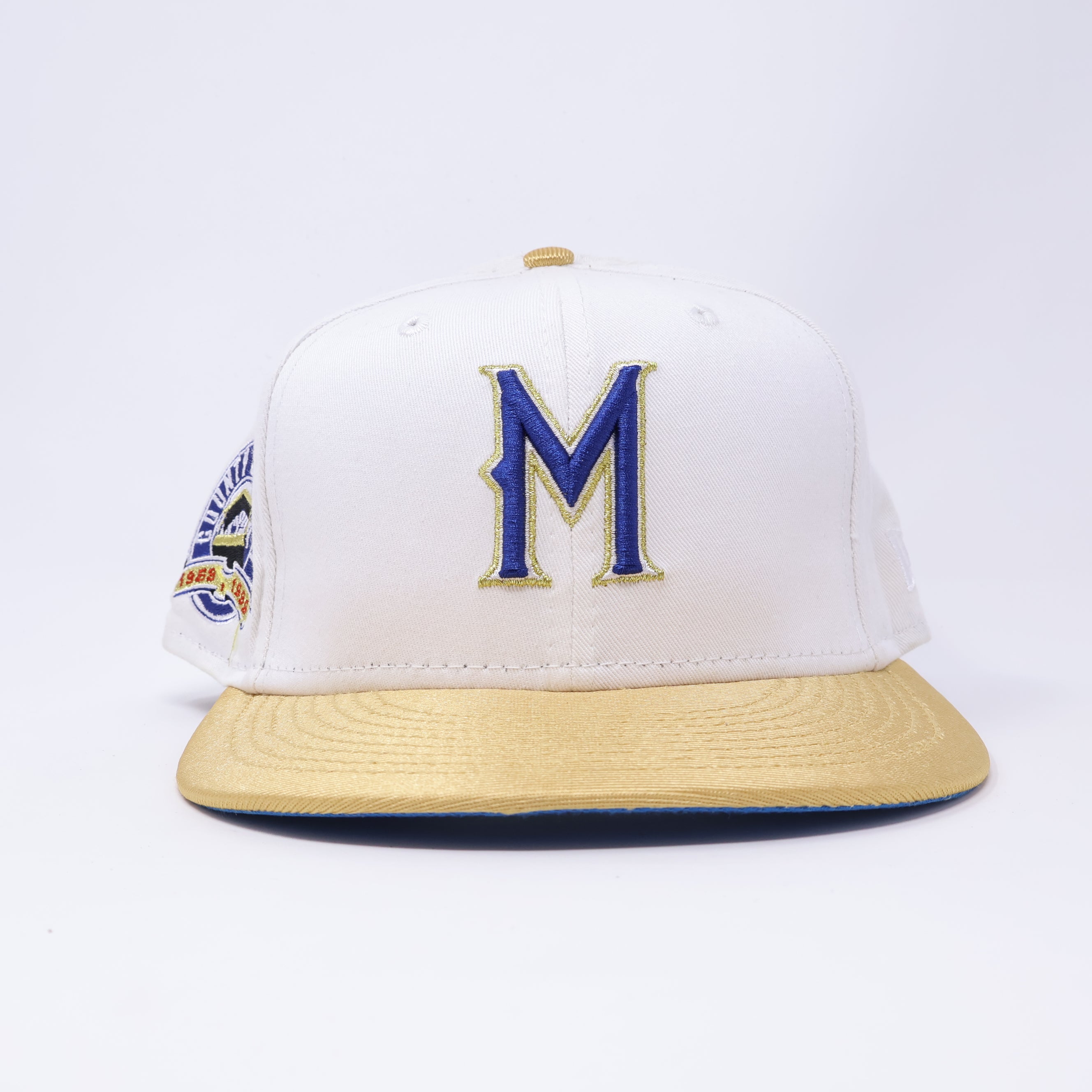 USED 3/8 White Milwaukee Brewers County Stadium 59fifty New Era Fitted Hat Cap