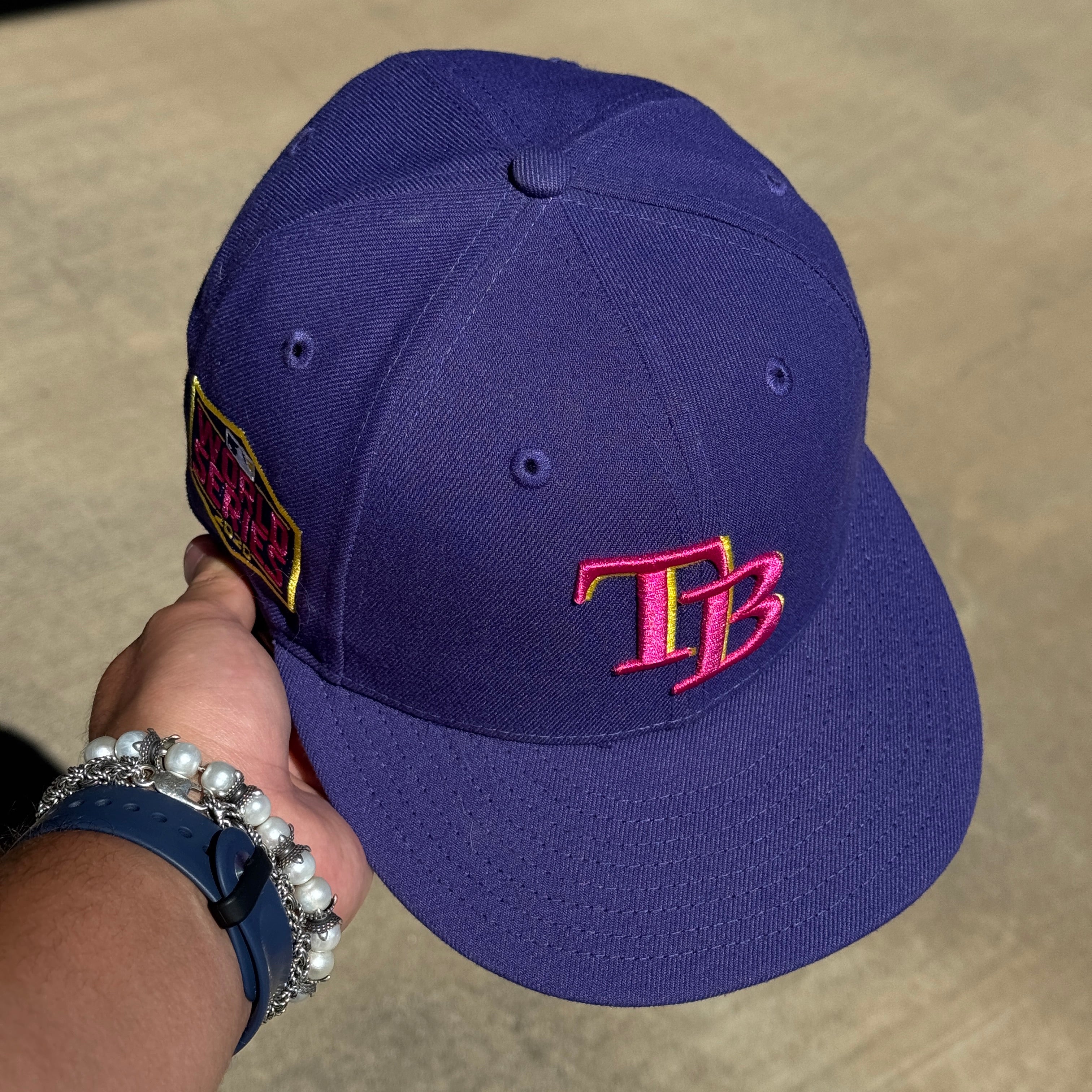 USED 1/8 Purple Tampa Bay Devil Rays 2020 World Series 59fifty New Era Fitted Hat Cap