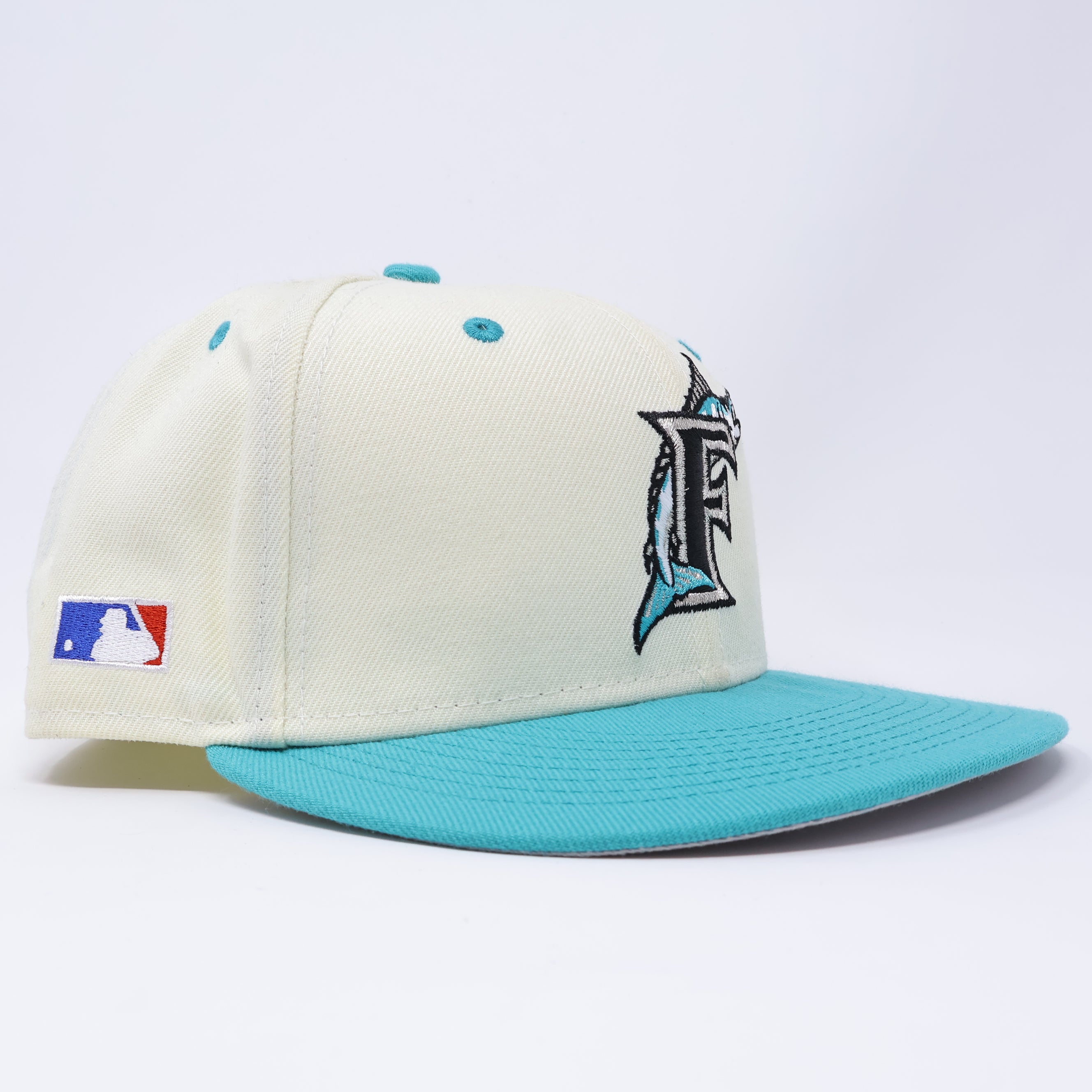 USED 3/8 Chrome Florida Marlins Simple 59fifty New Era Fitted Hat Cap