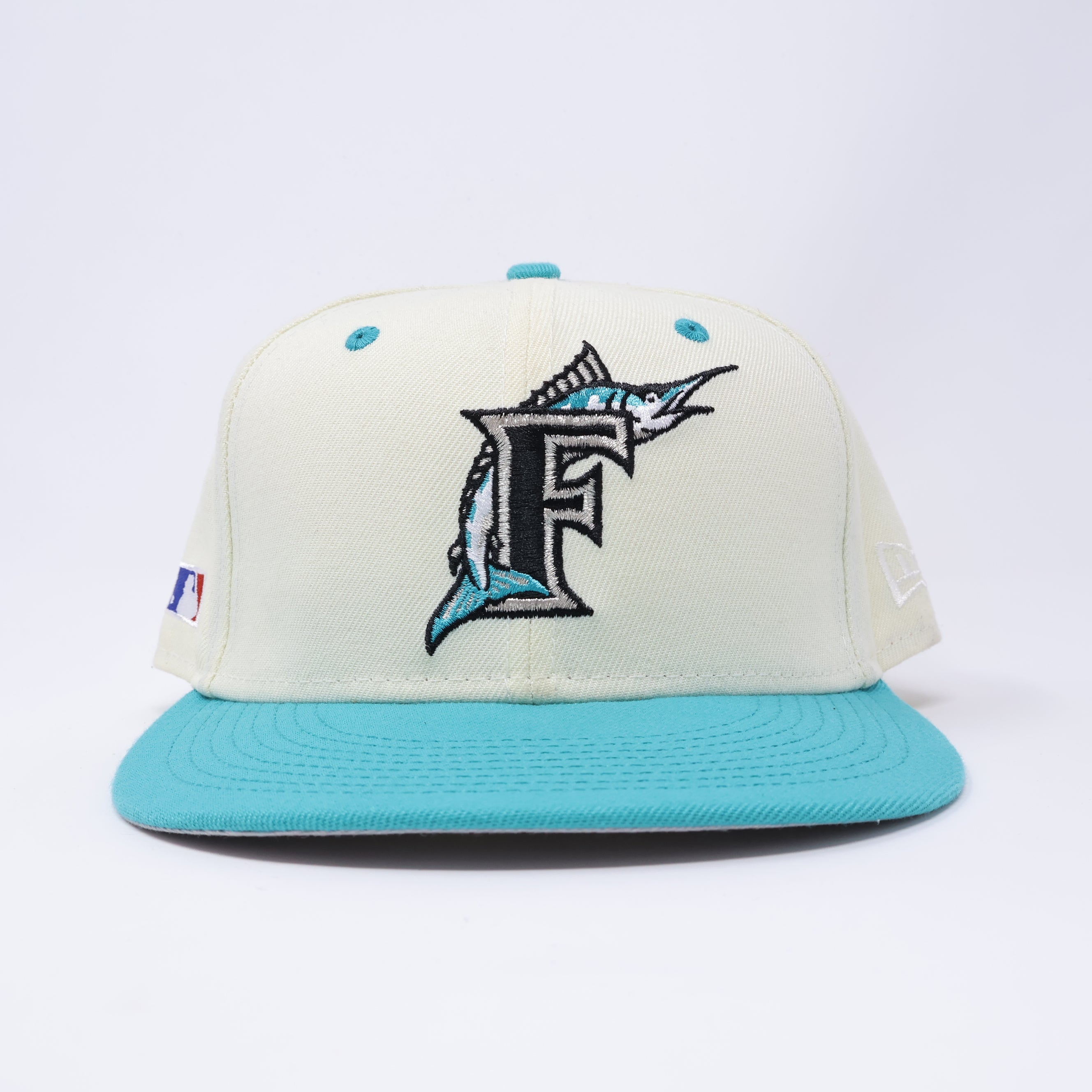 USED 3/8 Chrome Florida Marlins Simple 59fifty New Era Fitted Hat Cap
