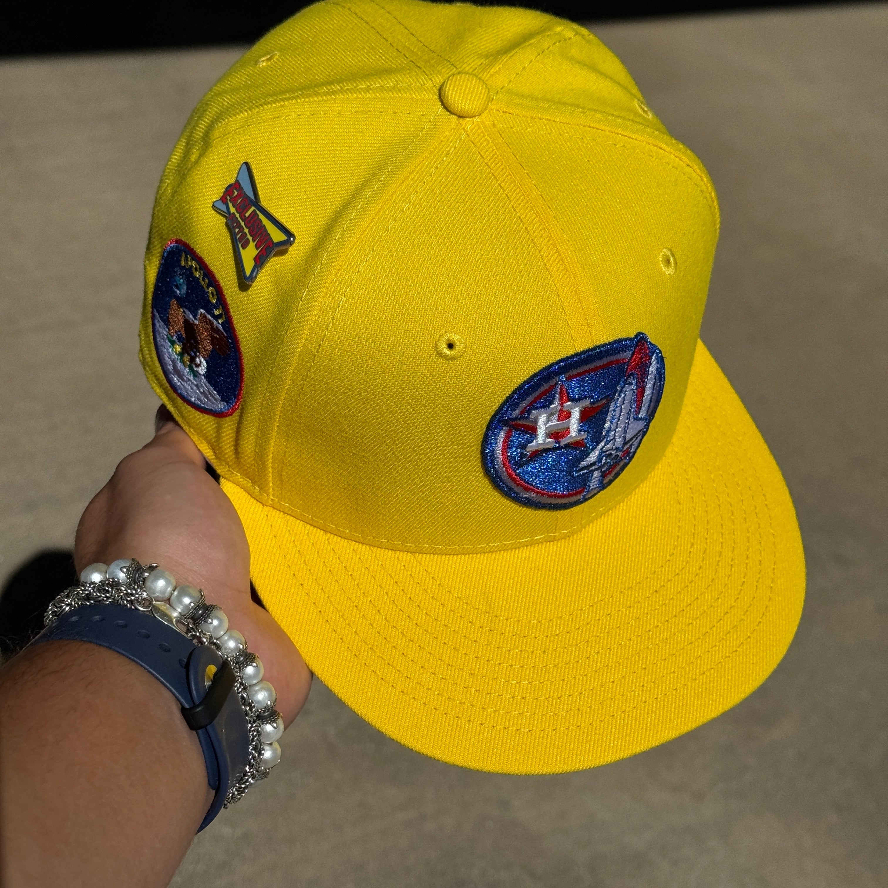 USED 1/8 Yellow Houston Astros Apollo 11 NASA 59fifty New Era Fitted Hat Cap