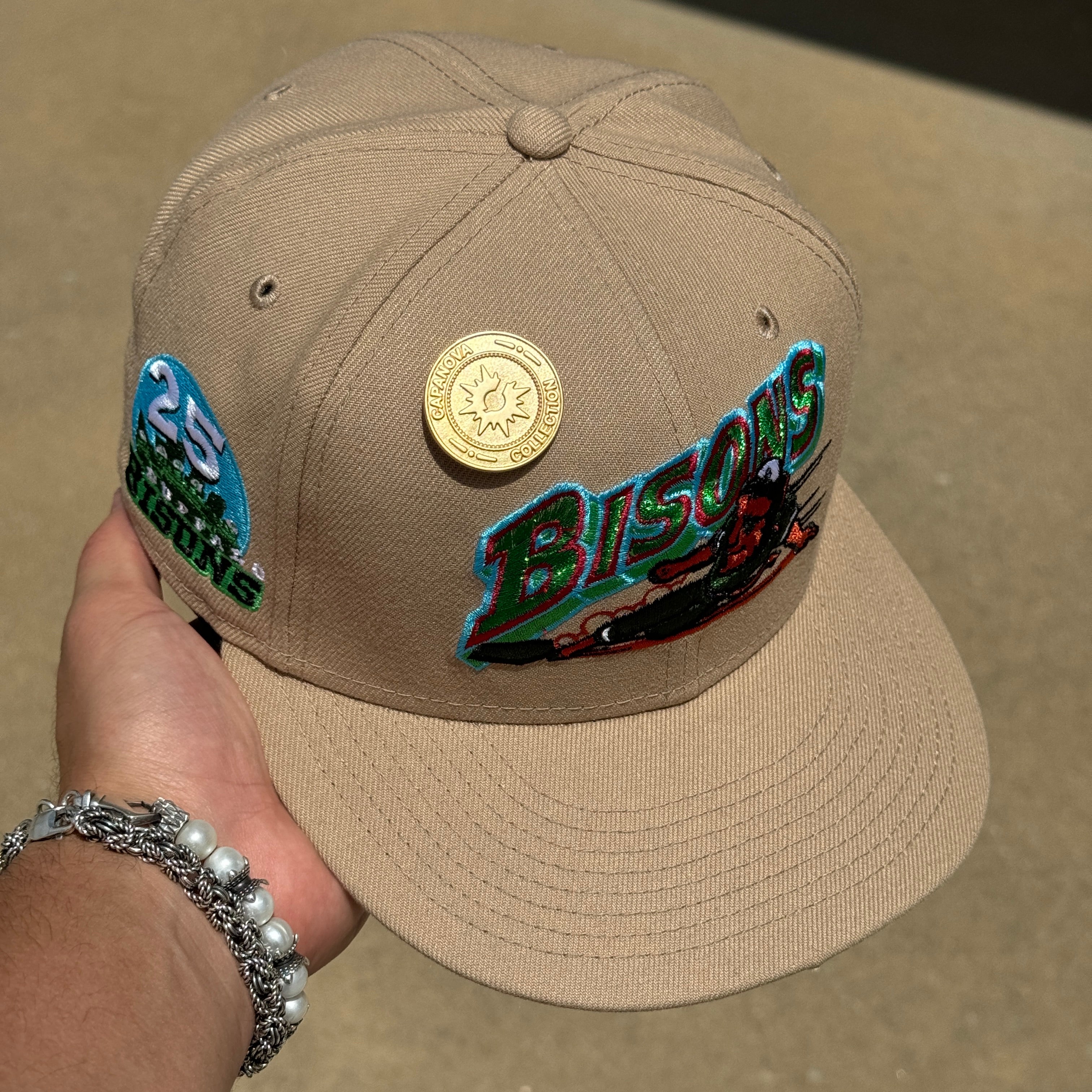 USED 1/8 Khaki Buffalo Bisons 25th Anniversary Capsule 59FIFTY New Era Fitted Hat