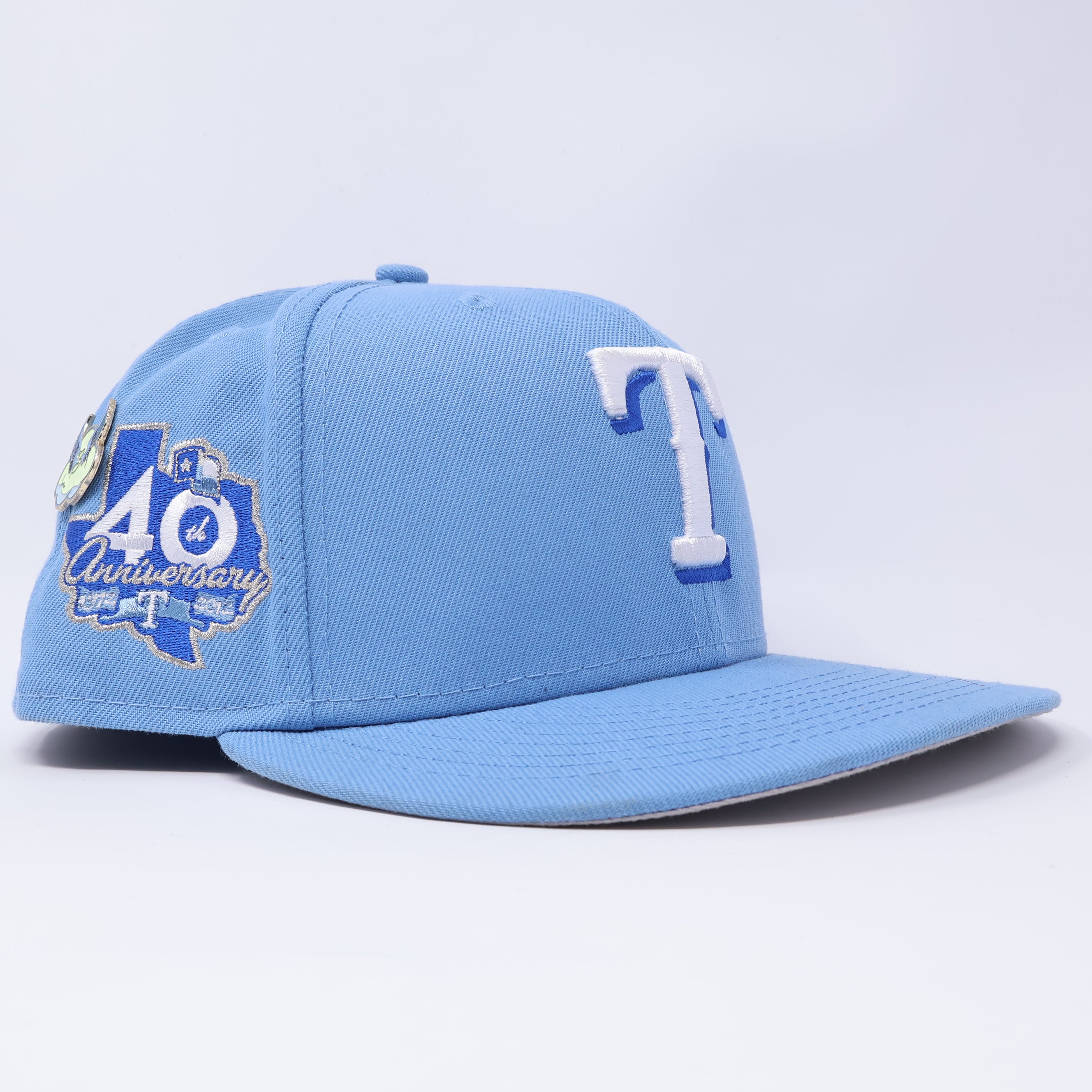 USED 1/2 Blue Dallas Texas Rangers 40th Anniversary 59fifty New Era Fitted Hat Cap