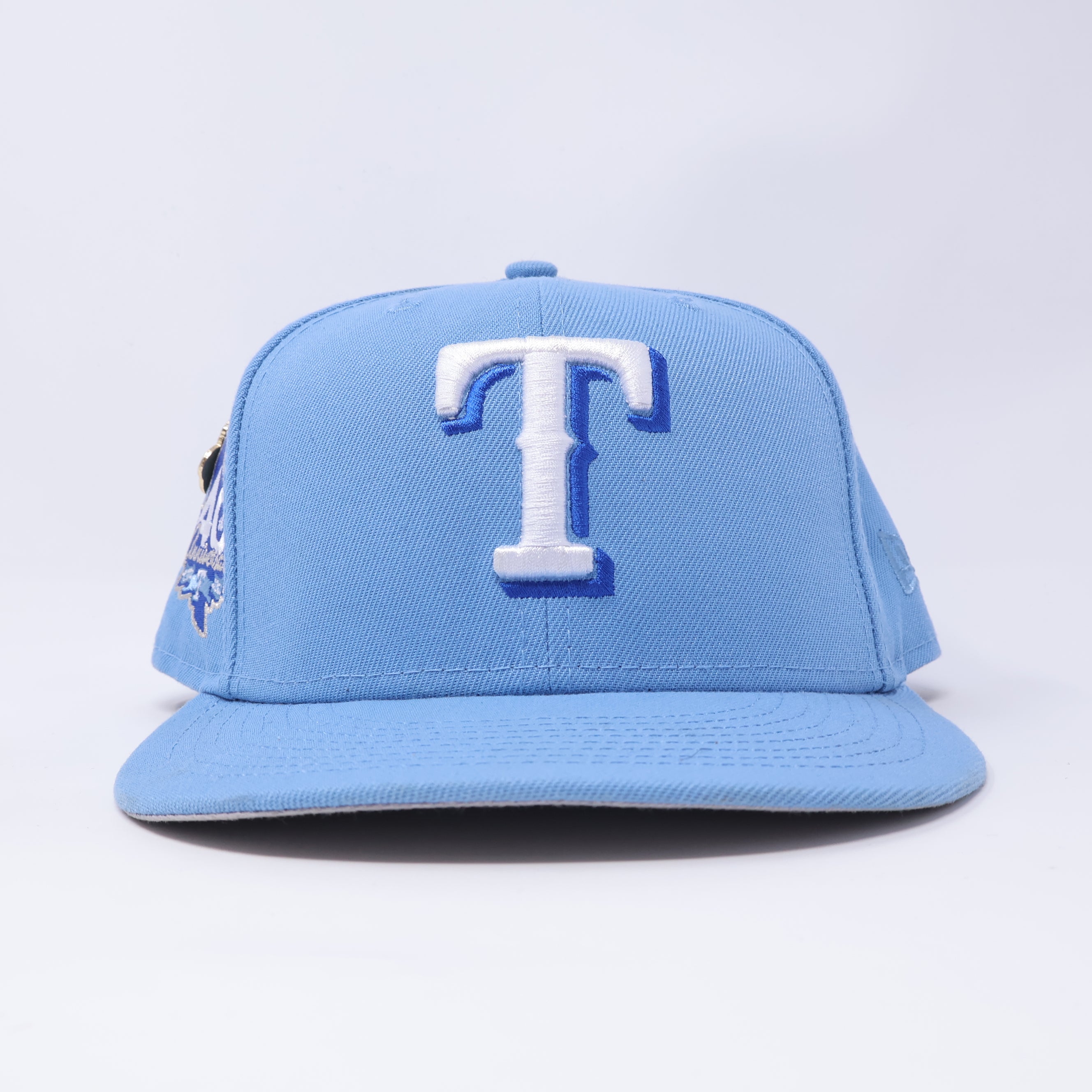 USED 1/2 Blue Dallas Texas Rangers 40th Anniversary 59fifty New Era Fitted Hat Cap