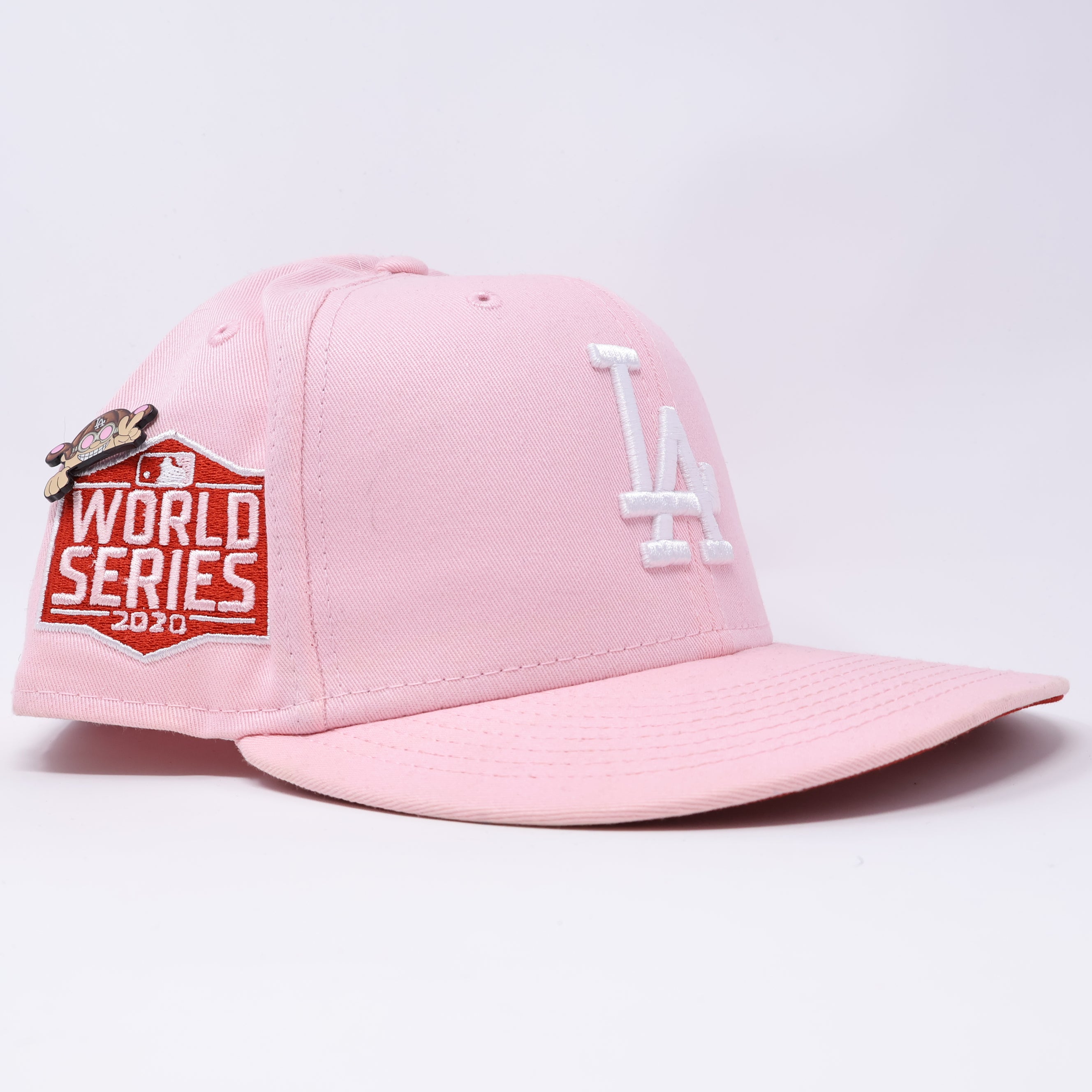 USED 1/2 Pink Los Angeles Dodgers 2020 World Series 59fifty New Era Fitted Hat Cap