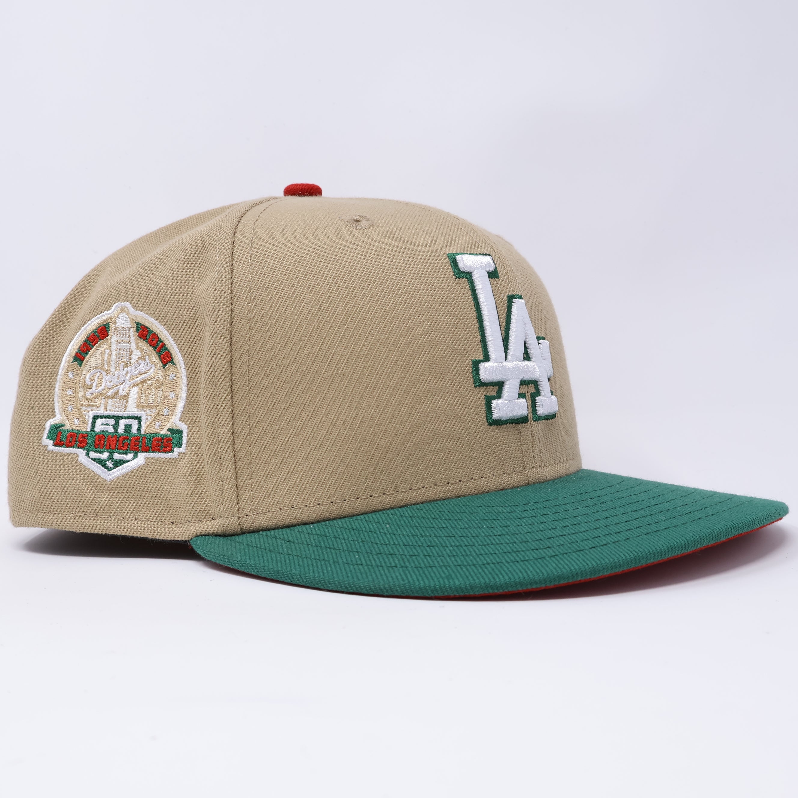 USED 1/2 Khaki Los Angeles Dodgers 60th Anniversary 59fifty New Era Fitted Hat Cap