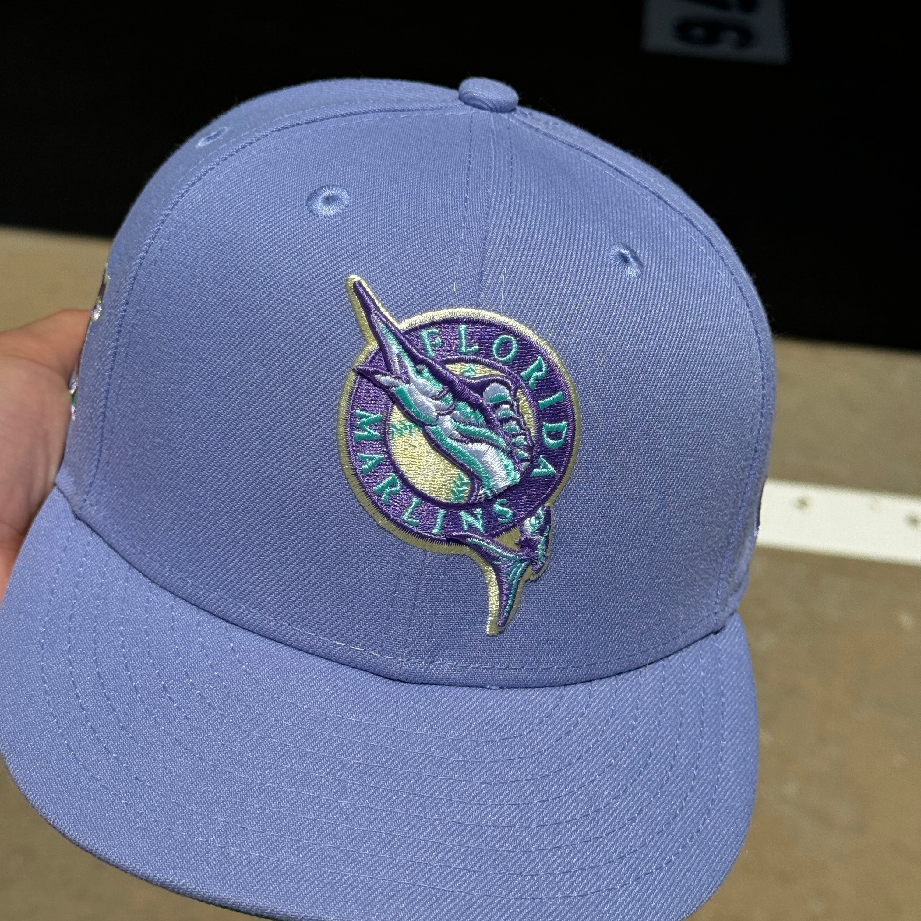 USED 1/8 Lavender Florida Marlins 25th Anniversary 1995 59FIFTY New Era Fitted Hat