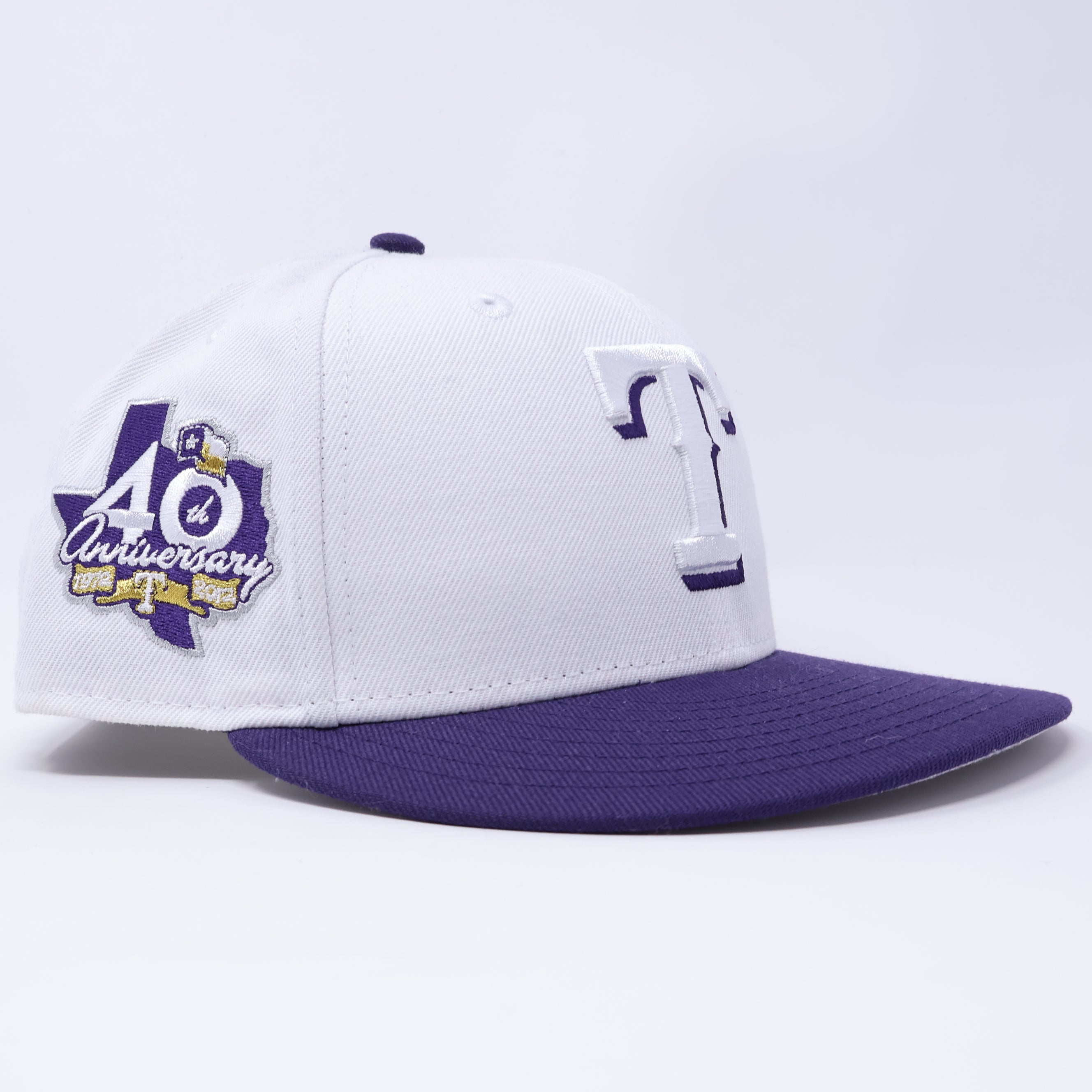 USED 1/2 White Dallas Texas Rangers 40th Anniversary 59fifty New Era Fitted Hat Cap