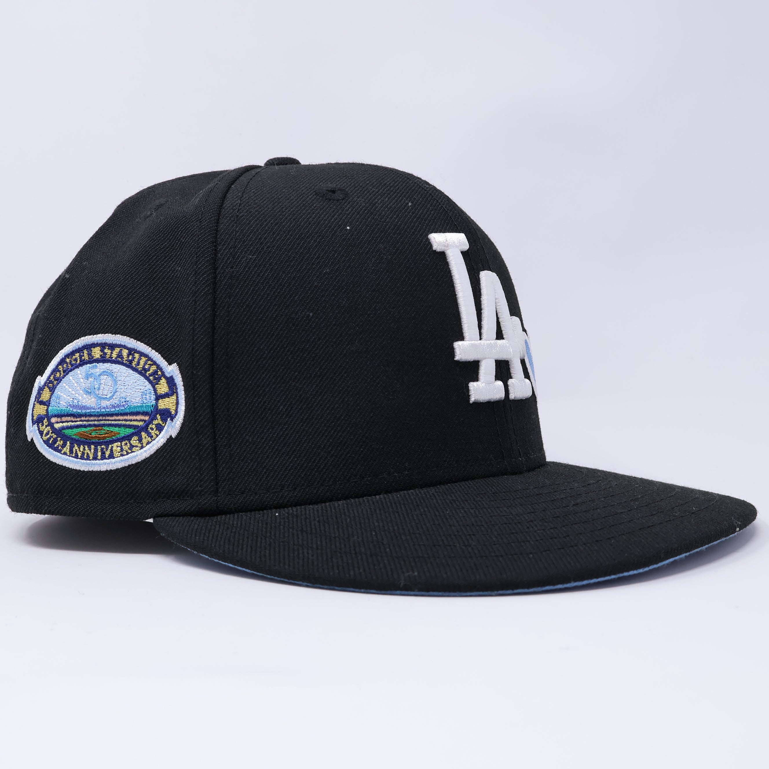 USED 1/2 Black Los Angeles Dodgers 50th Anniversary 59fifty New Era Fitted Hat Cap