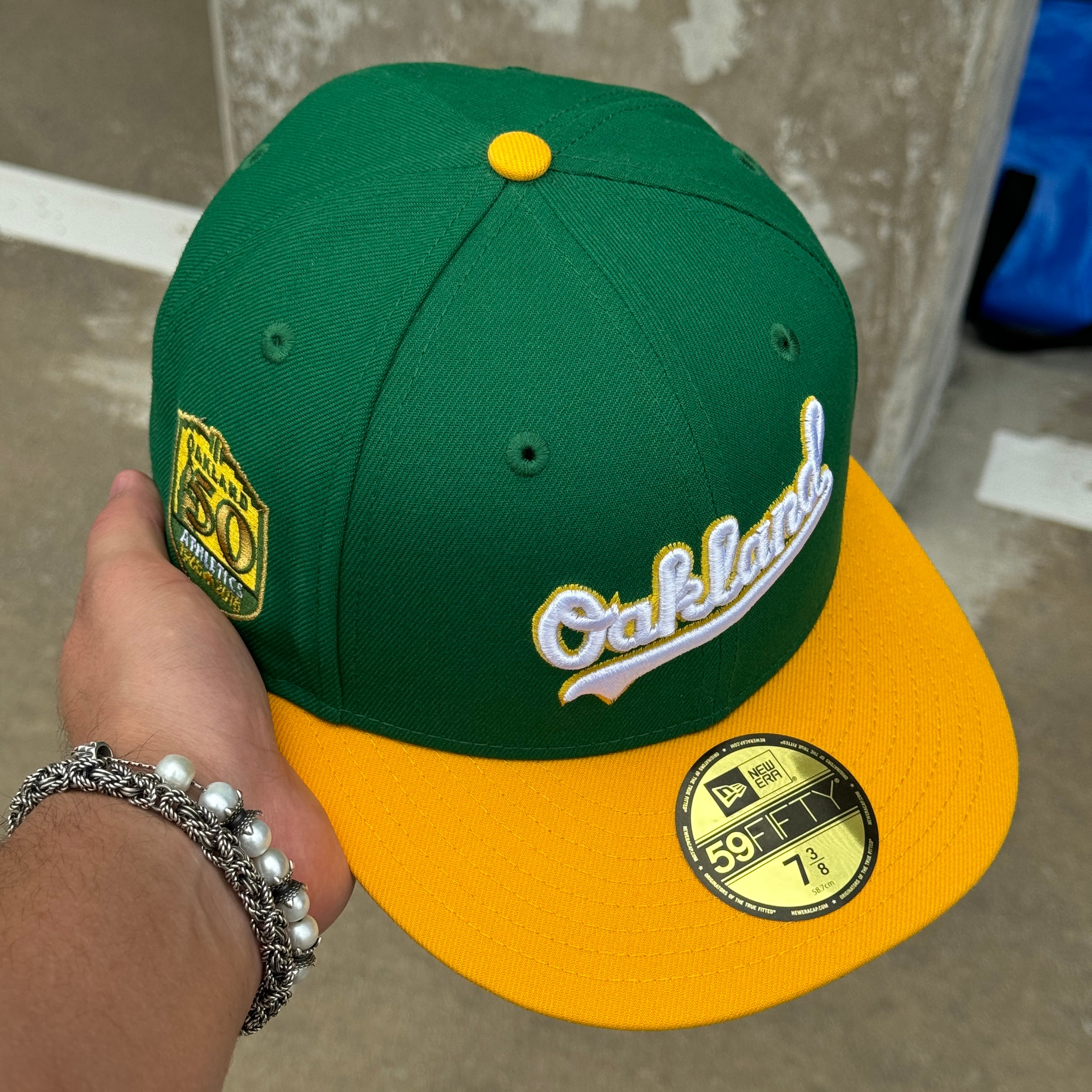 USED 7 3/8 Green Oakland Athletics 50th Anniversary 1968 59FIFTY New Era Fitted Hat