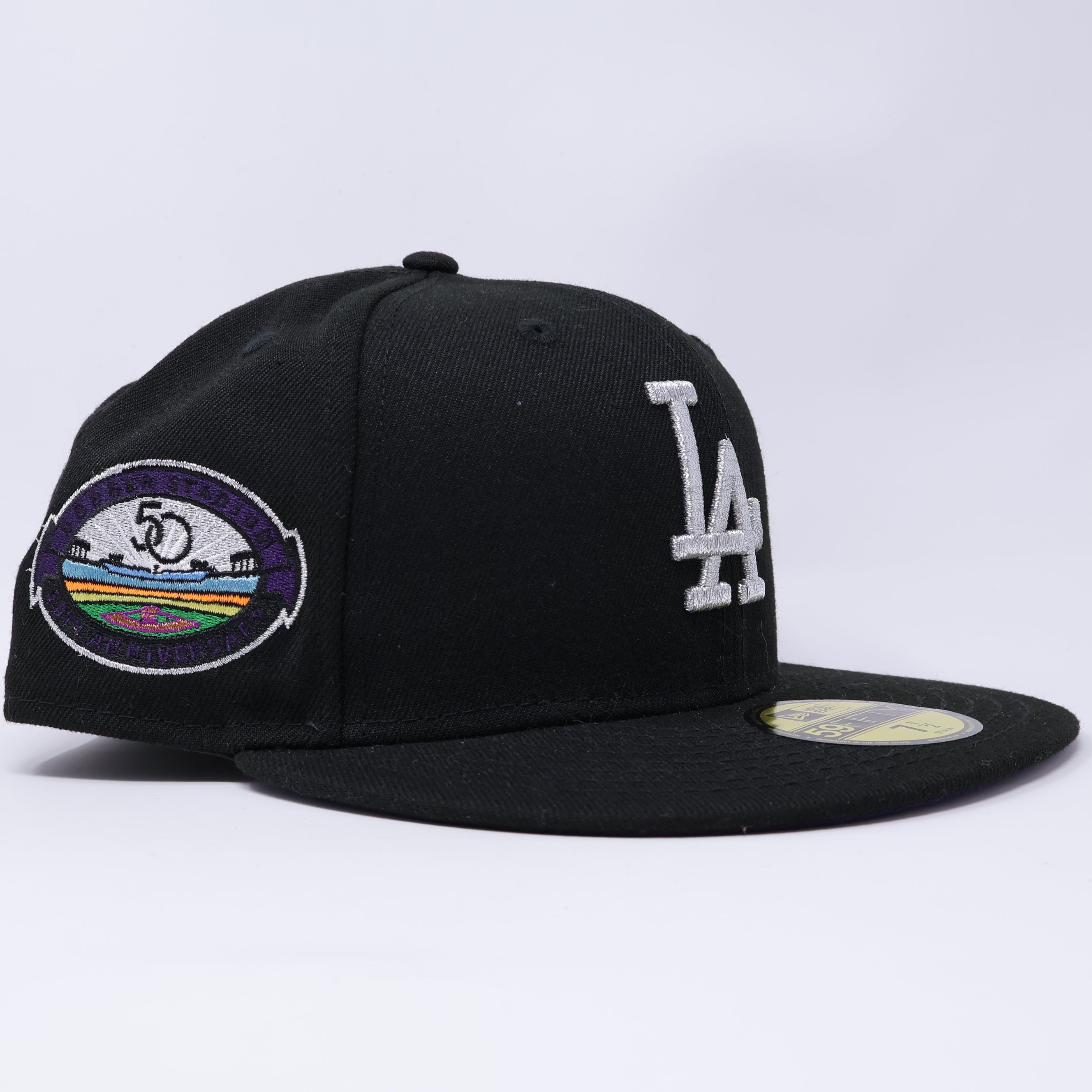 NWT 1/2 Black Los Angeles Dodgers 50th Anniversary 59fifty New Era Fitted Hat Cap