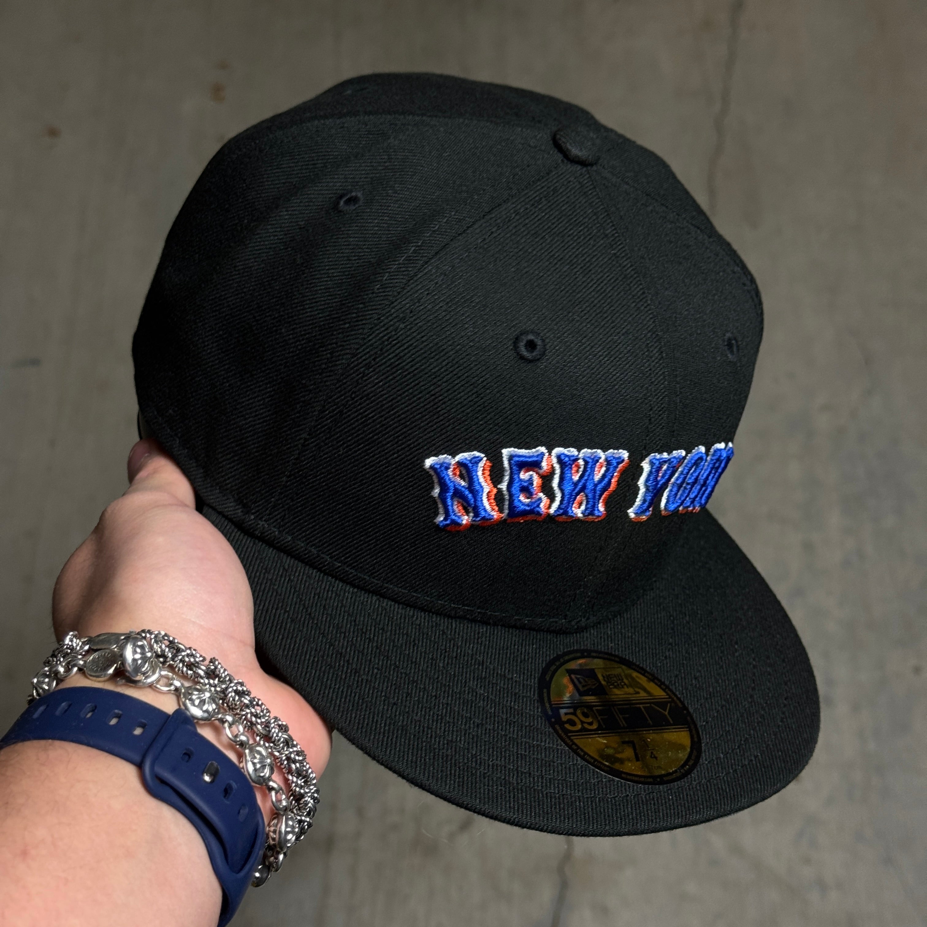 NWT 1/4 Black New York Mets Simple Clean Dope 59fifty New Era Fitted Hat Cap