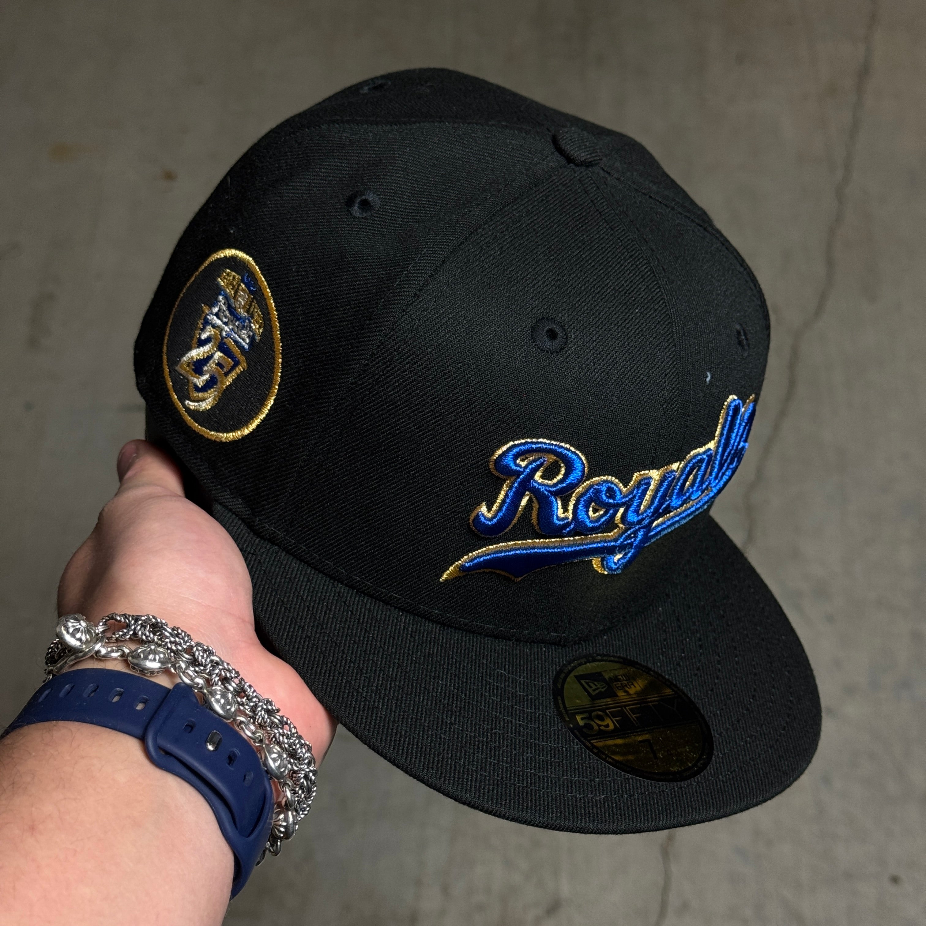 NWT 1/4 Black Kansas City Royals 25th Anniversary 59fifty New Era Fitted Hat Cap