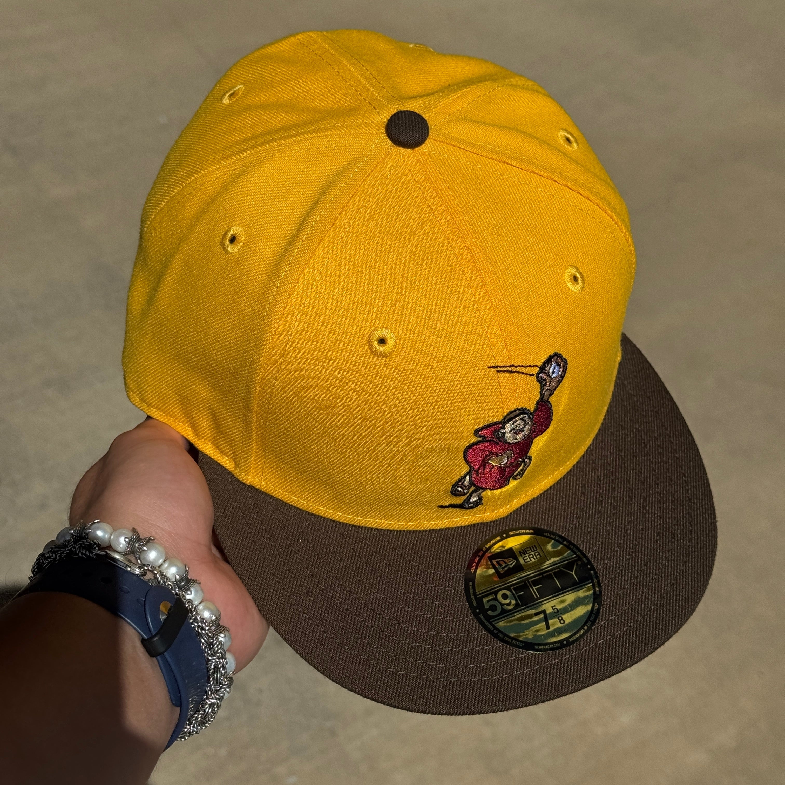 NWT 5/8 Yellow San Diego Padres Monk Simple Clean Dope 59fifty New Era Fitted Hat Cap