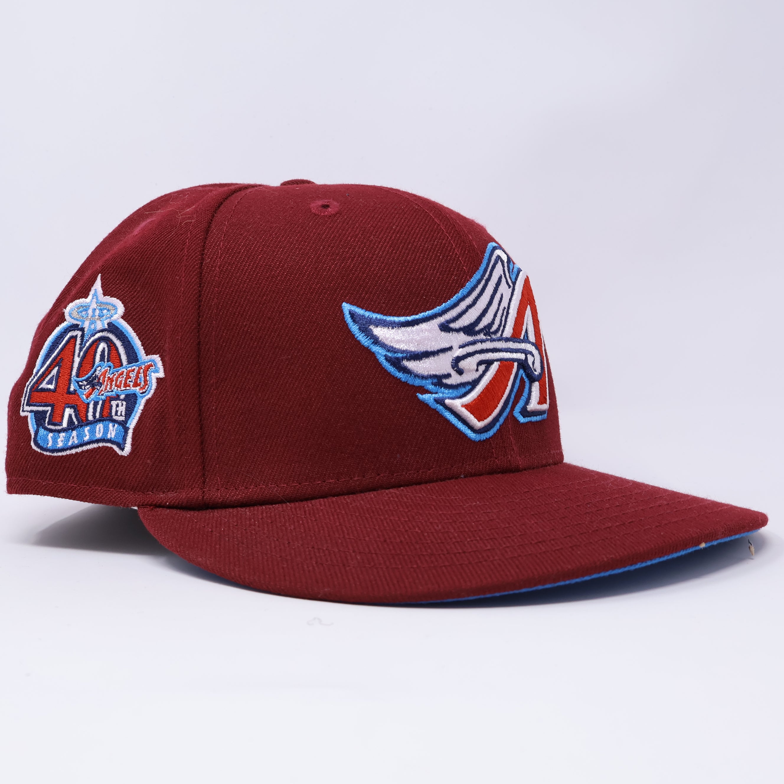 USED 3/4 Maroon Los Angeles Angels 40th Season 59fifty New Era Fitted Hat Cap