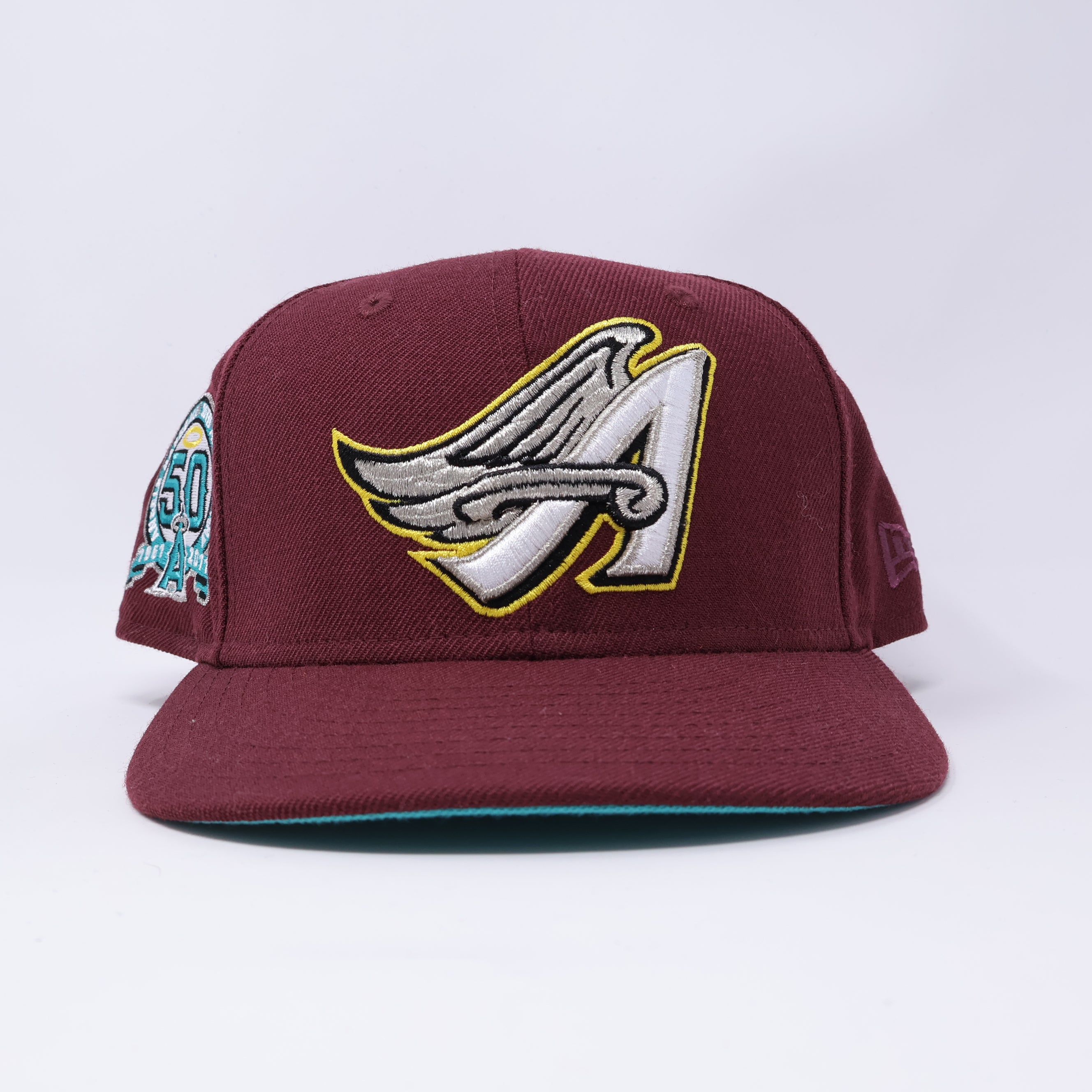 USED 3/4 Maroon Los Angeles Angels 50th Anniversary 59fifty New Era Fitted Hat Cap