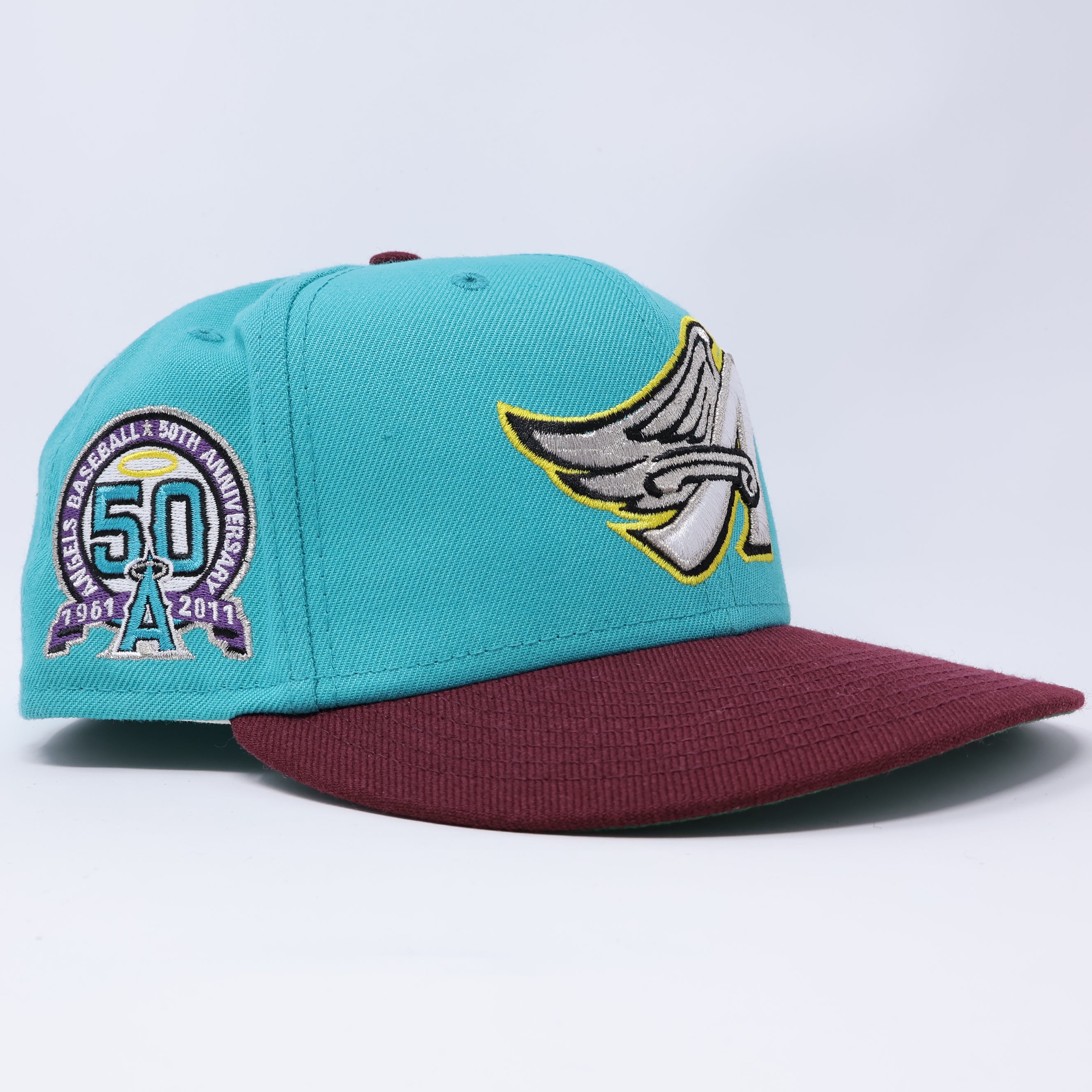 USED 3/4 Teal Los Angeles Angels 50th Anniversary 59fifty New Era Fitted Hat Cap