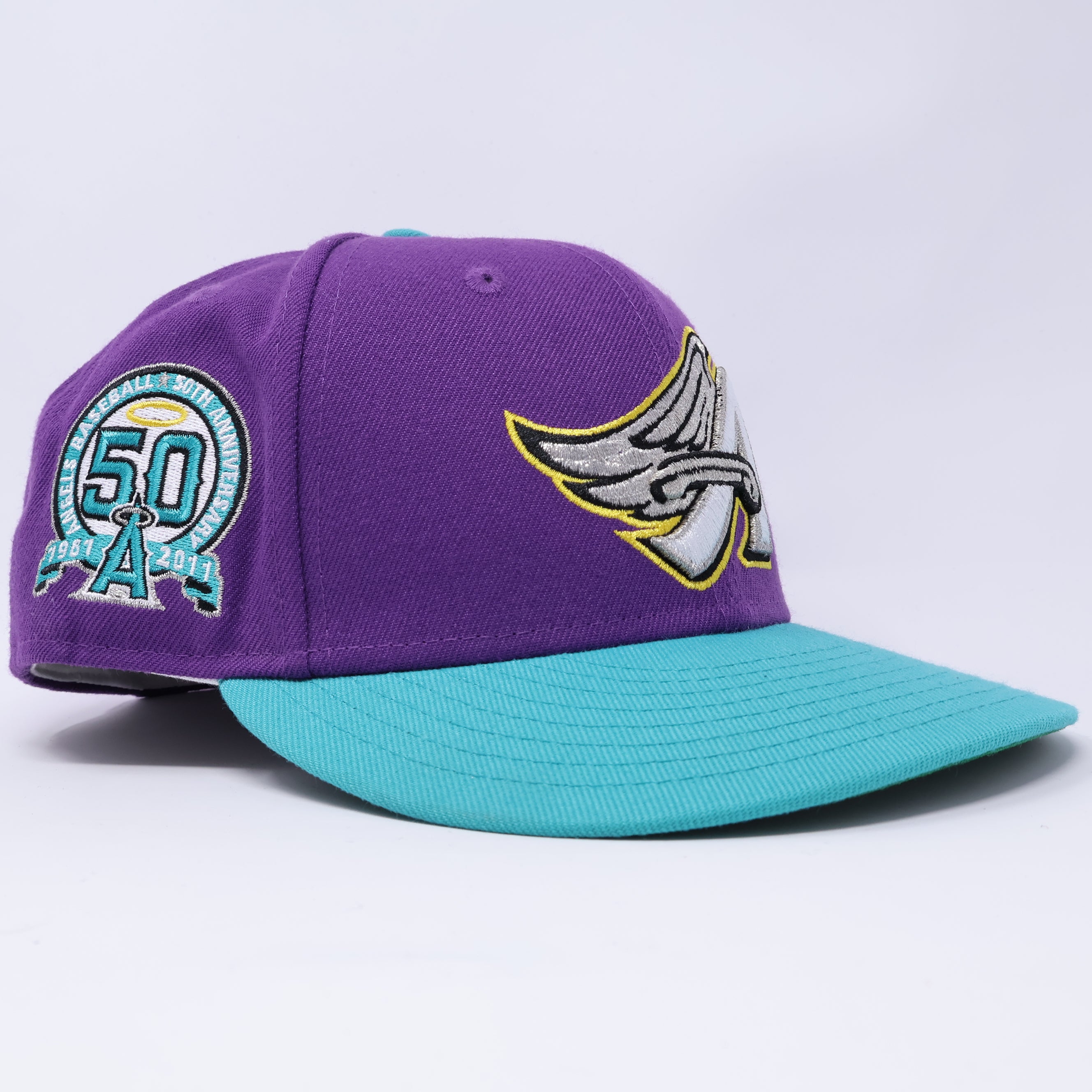 USED 3/4 Purple Los Angeles Angels 50th Anniversary 59fifty New Era Fitted Hat Cap