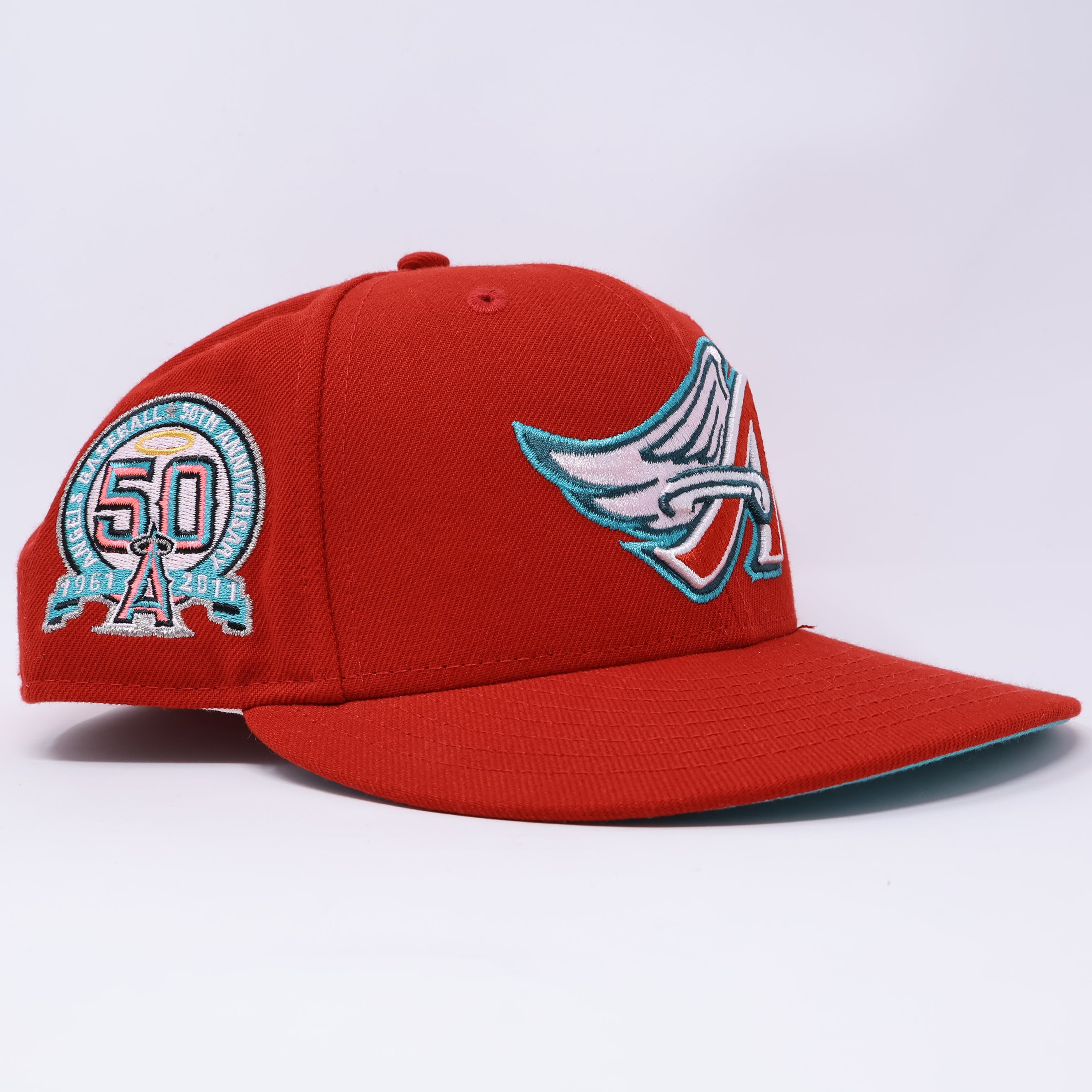 USED 3/4 Red Los Angeles Angels 50th Anniversary 59fifty New Era Fitted Hat Cap