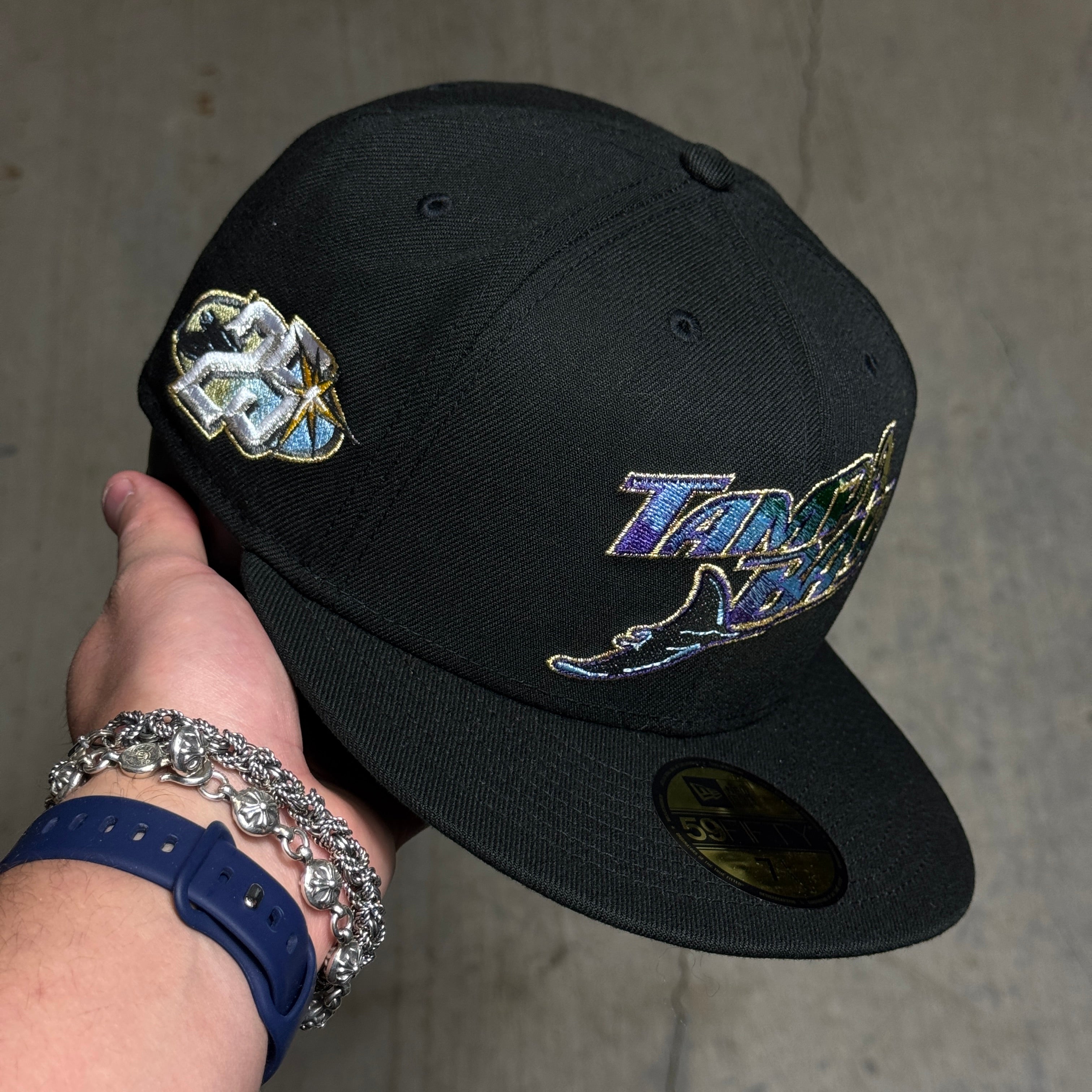 NWT 1/4 Black Tampa Bay Devil Rays 25th Anniversary 59fifty New Era Fitted Hat Cap