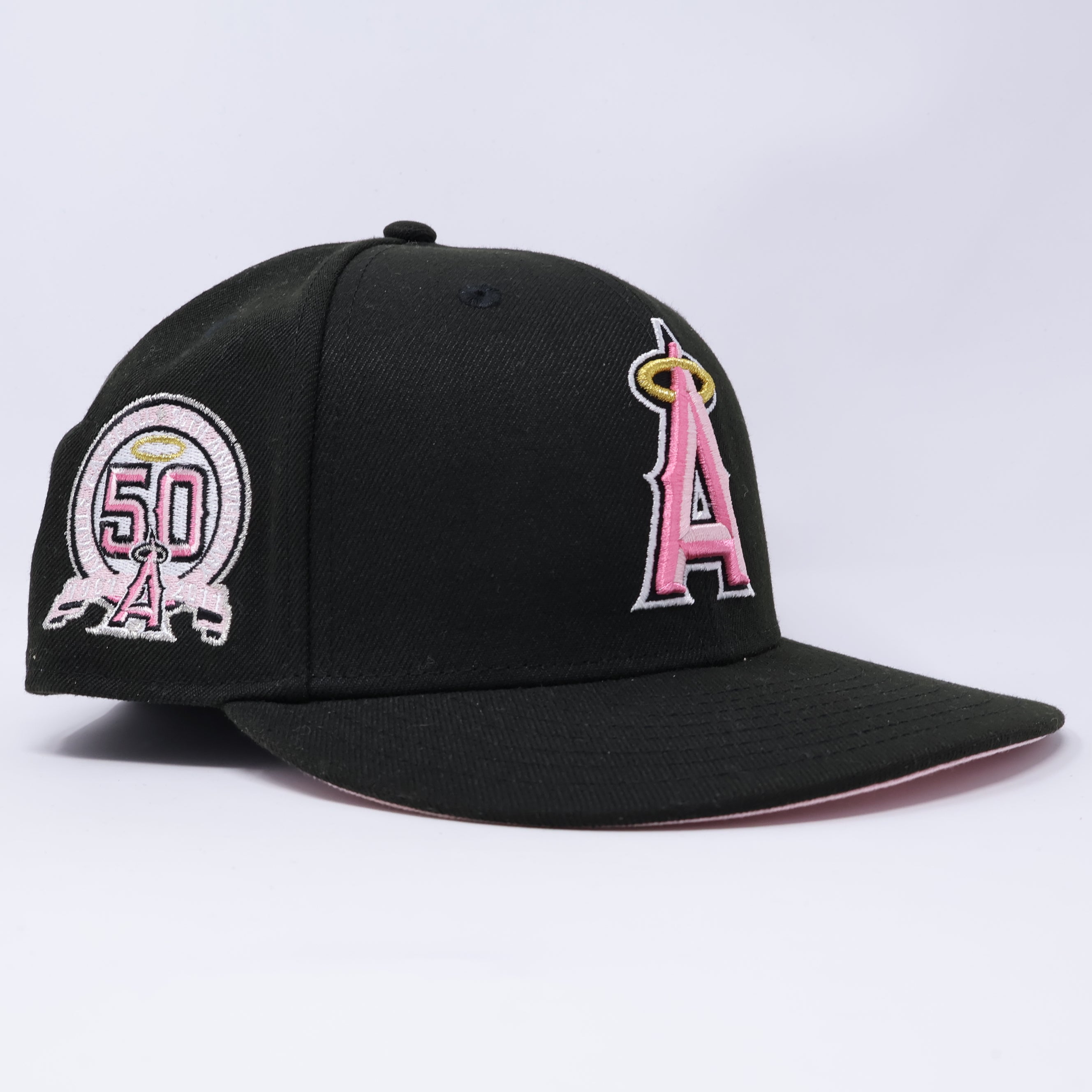 USED 3/4 Black Los Angeles Angels 50th Anniversary 59fifty New Era Fitted Hat Cap