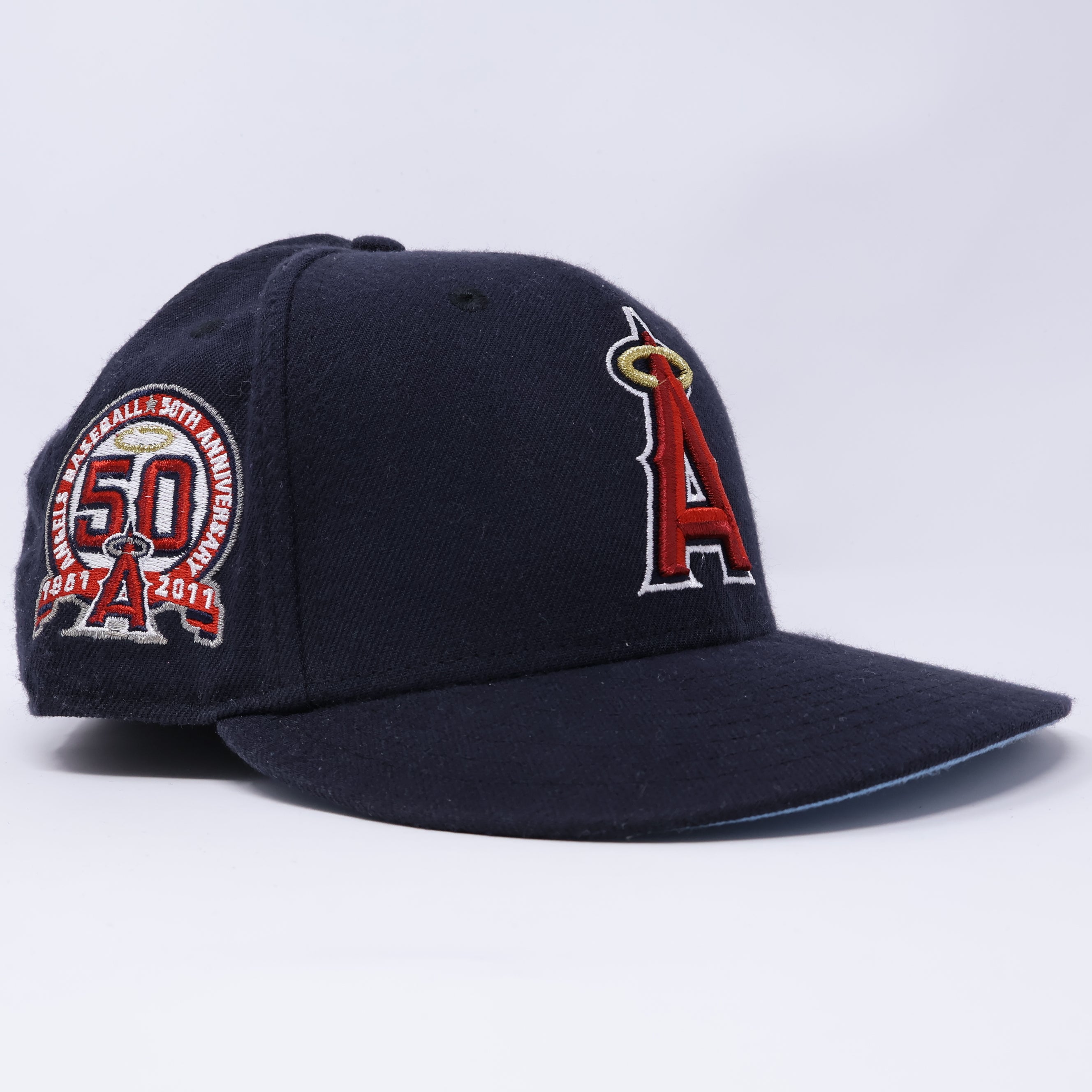 USED 3/4 Navy Los Angeles Angels 50th Anniversary 59fifty New Era Fitted Hat Cap
