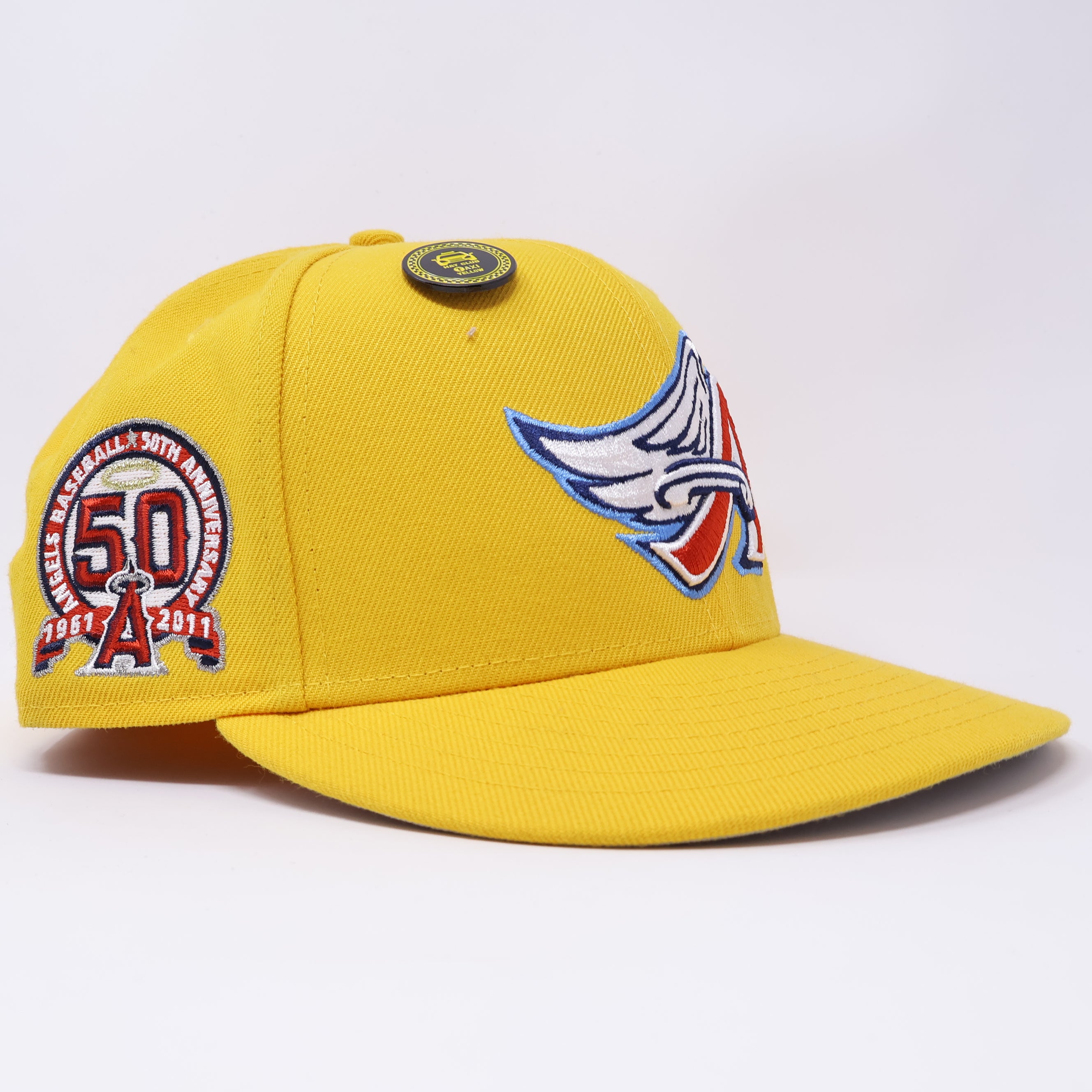 USED 3/4 Yellow Los Angeles Angels 50th Anniversary 59fifty New Era Fitted Hat Cap