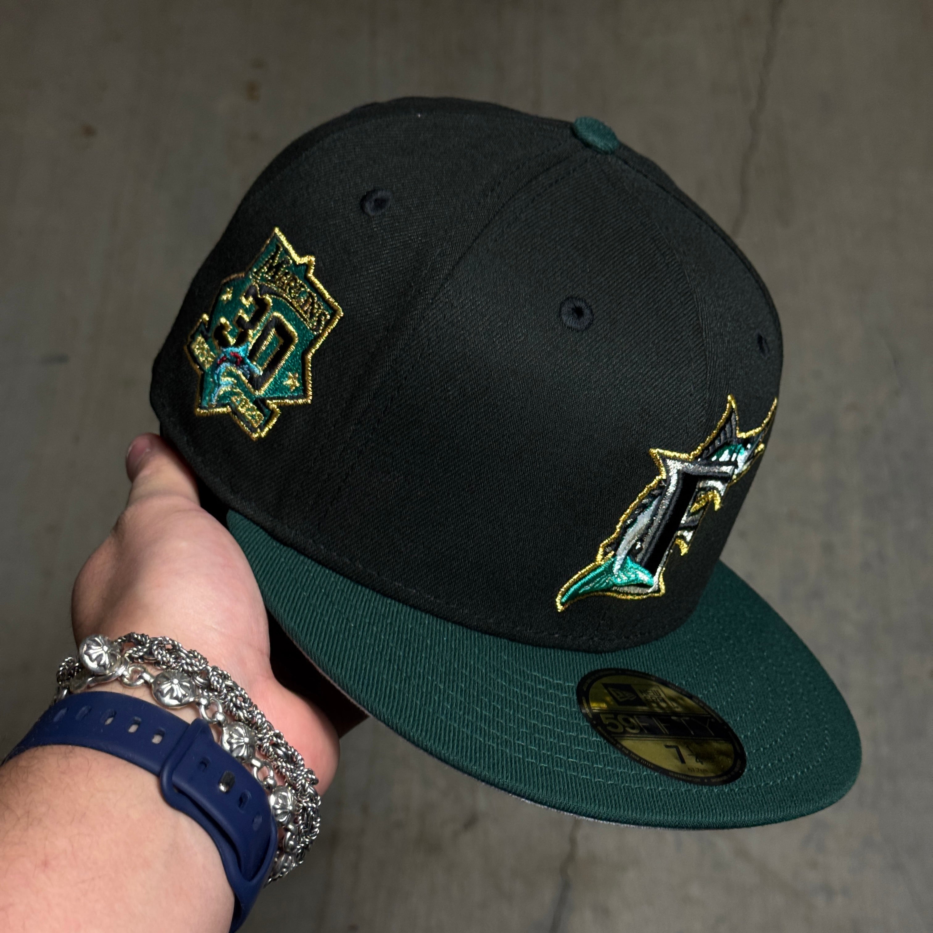NWT 1/4 Black Florida Marlins 30th Anniversary 59fifty New Era Fitted Hat Cap