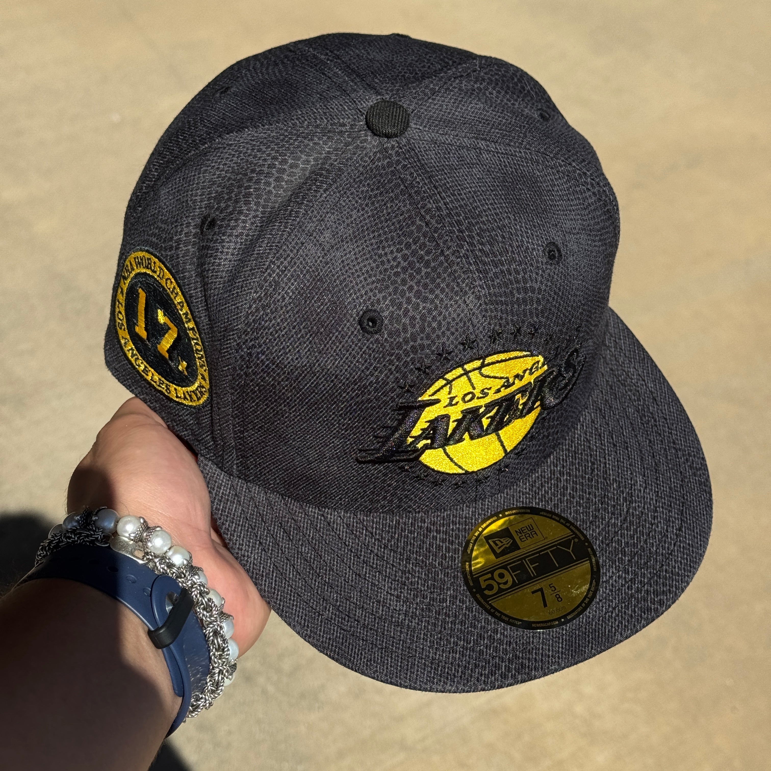 NWT 5/8 Black Snake Los Angeles Lakers World Champions 59fifty New Era Fitted Hat Cap