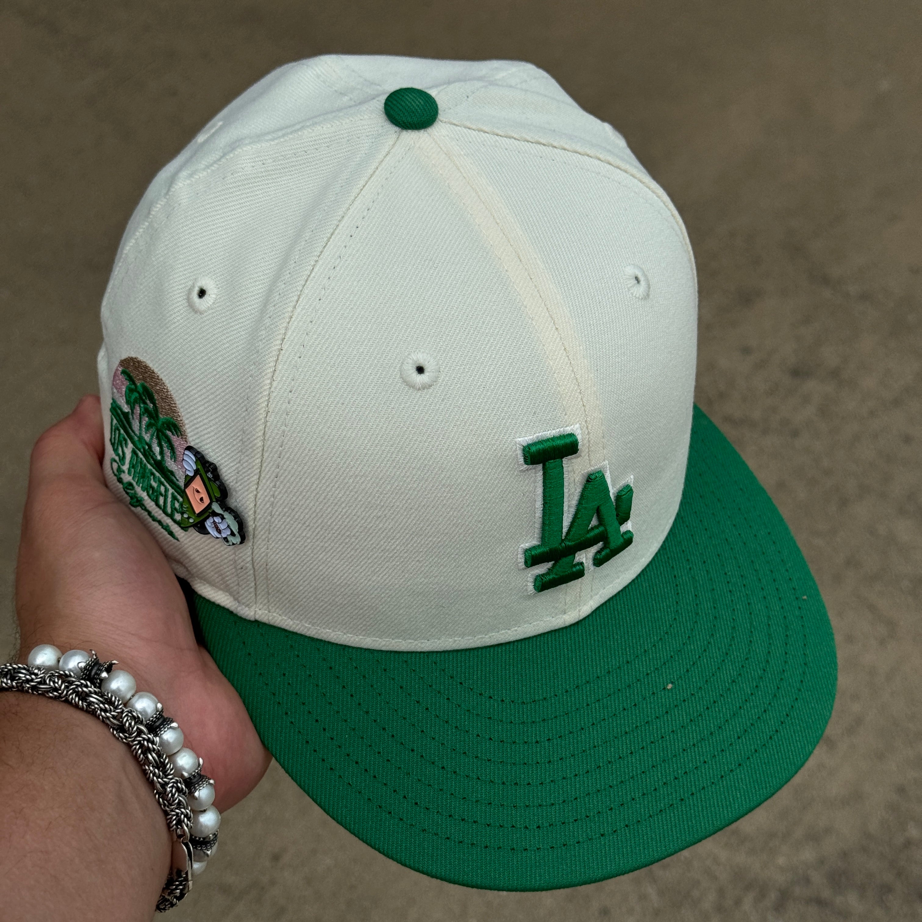 USED 1/8 Chrome Los Angeles California Sunset Palm Tree 59FIFTY New Era Fitted Hat