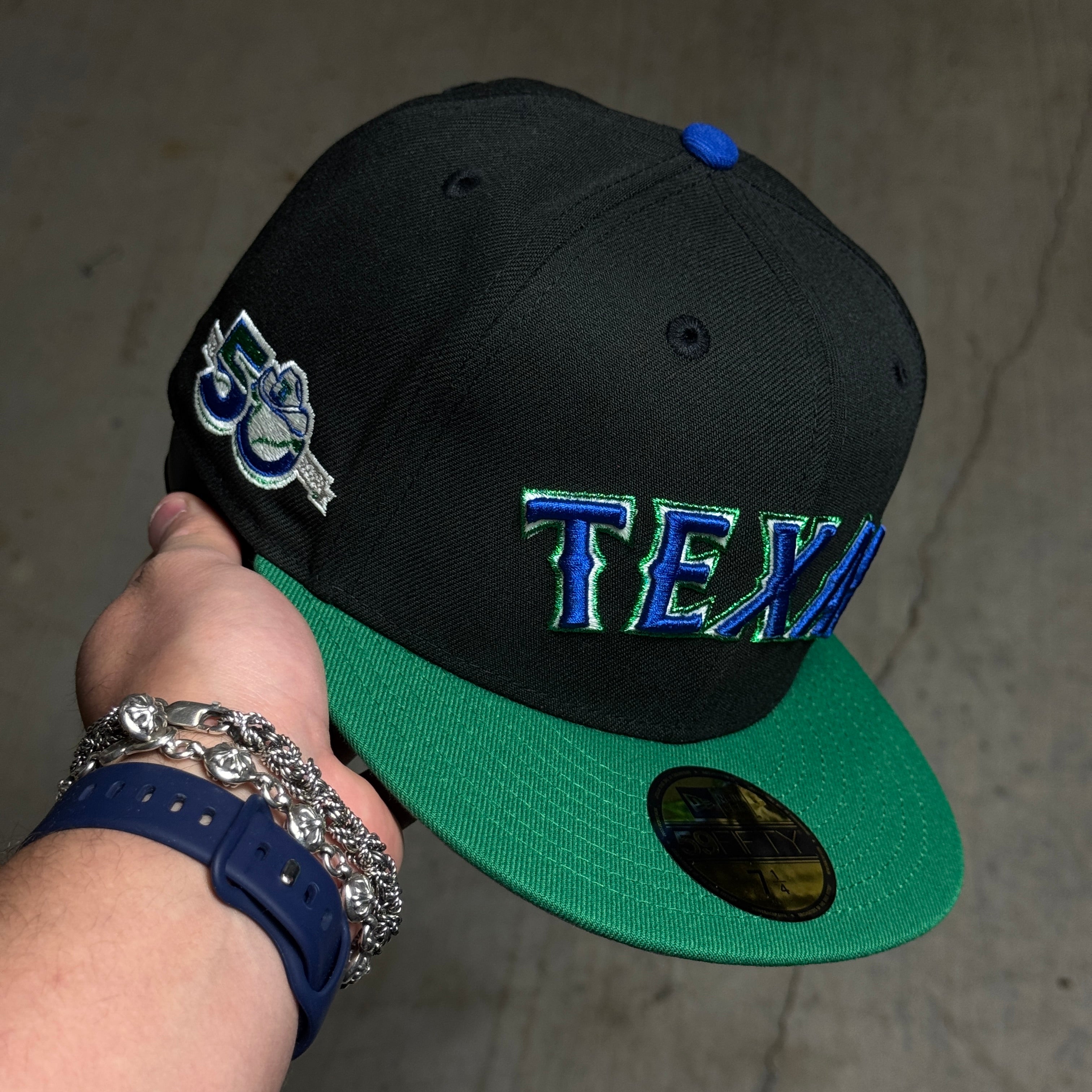 NWT 1/4 Black Dallas Texas Rangers 50th Anniversary 59fifty New Era Fitted Hat Cap