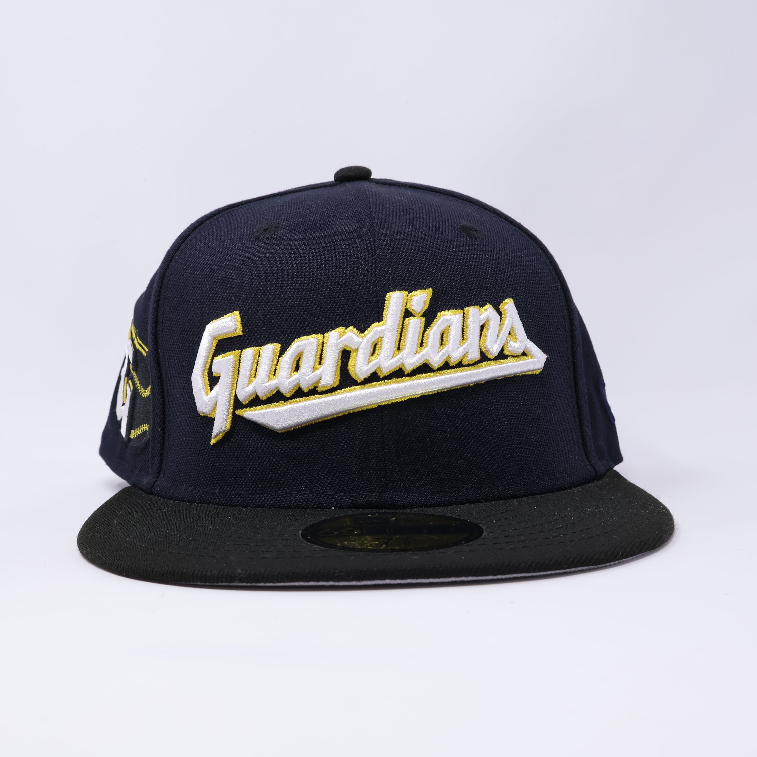 7 3/8 NEW Navy Cleveland Guardians Indians Gold 59fifty New Era Fitted Hat Cap