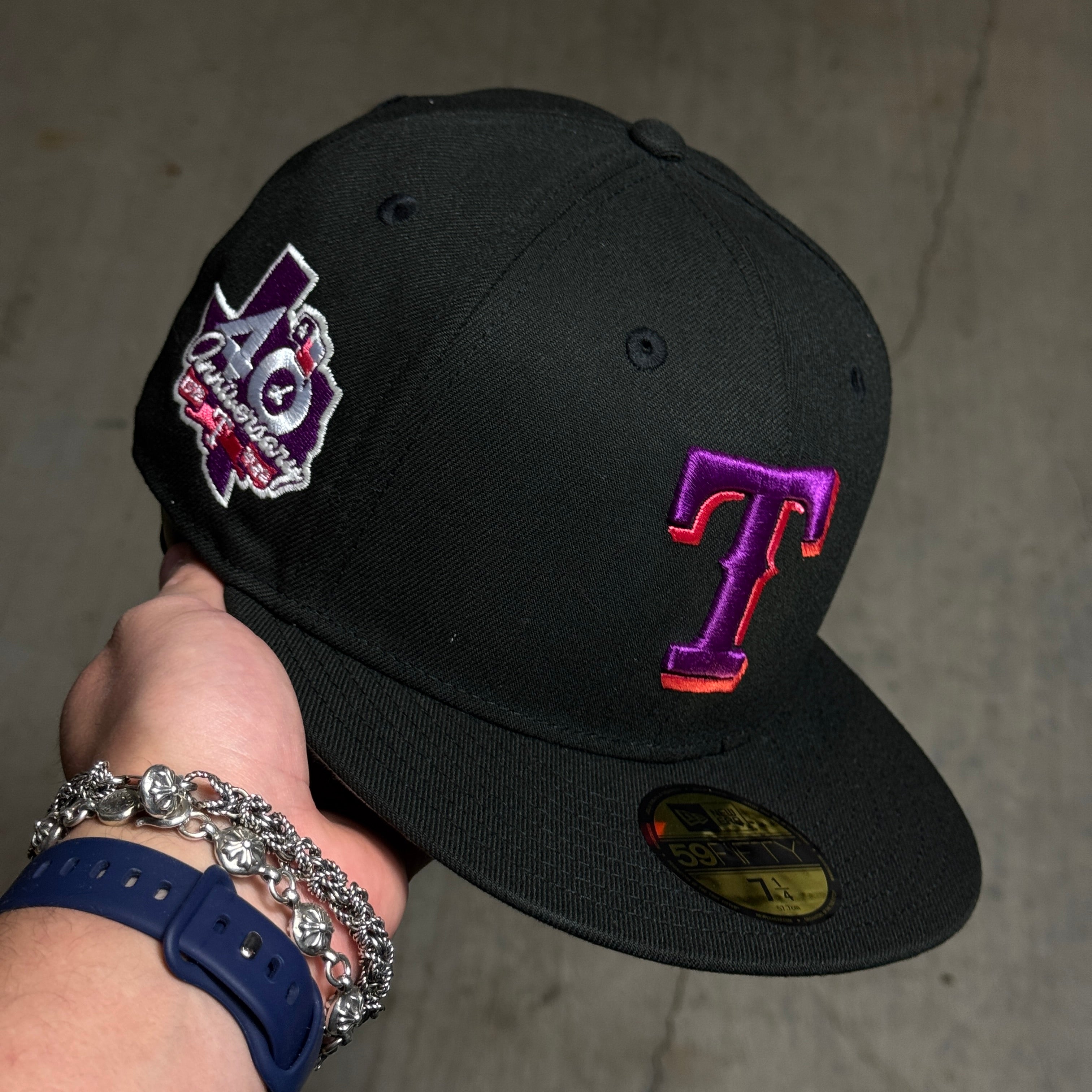 NWT 1/4 Black Dallas Texas Rangers 40th Anniversary 59fifty New Era Fitted Hat Cap