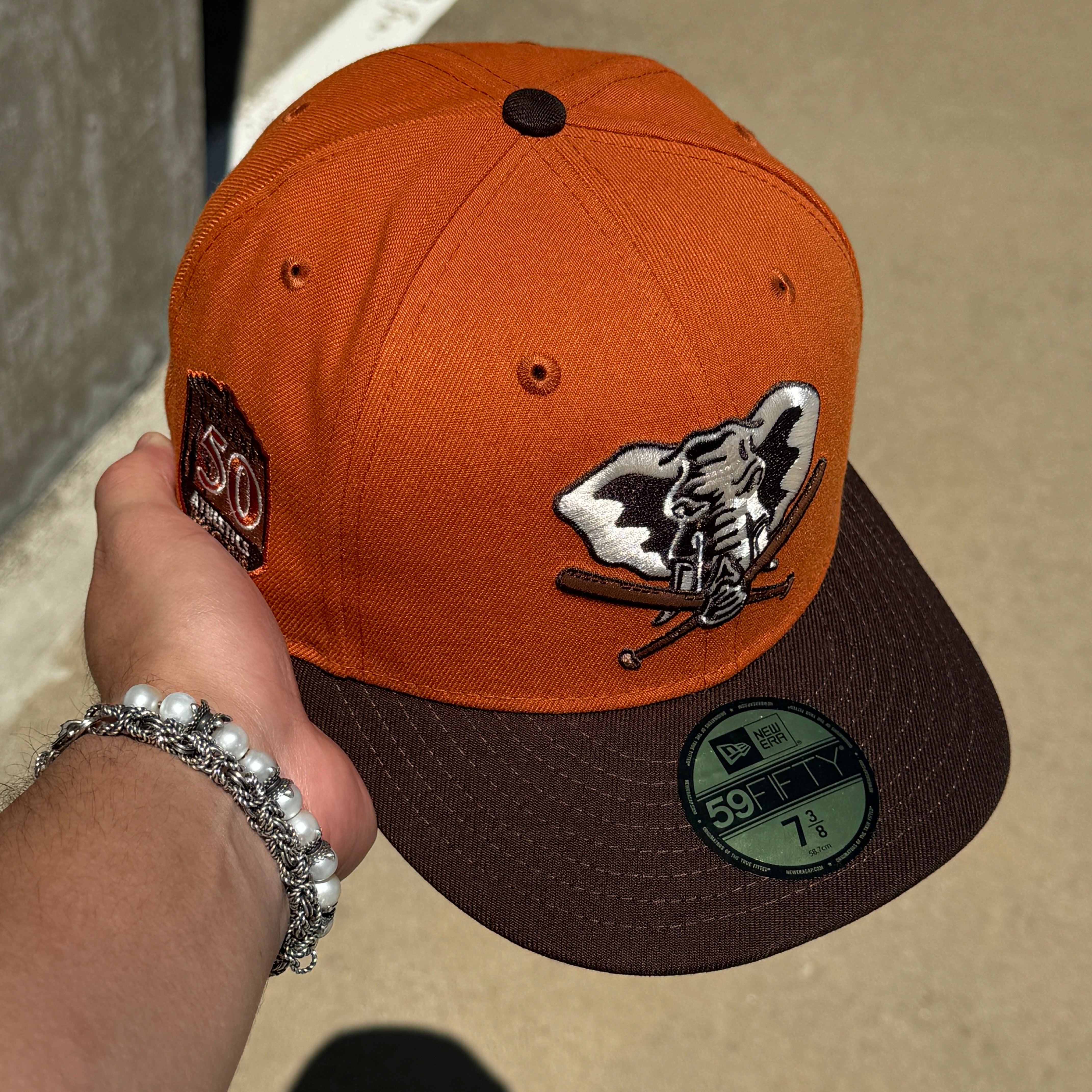 USED 3/8 Rust Orange Oakland Athletics 50th Anniversary 59FIFTY New Era Fitted Hat