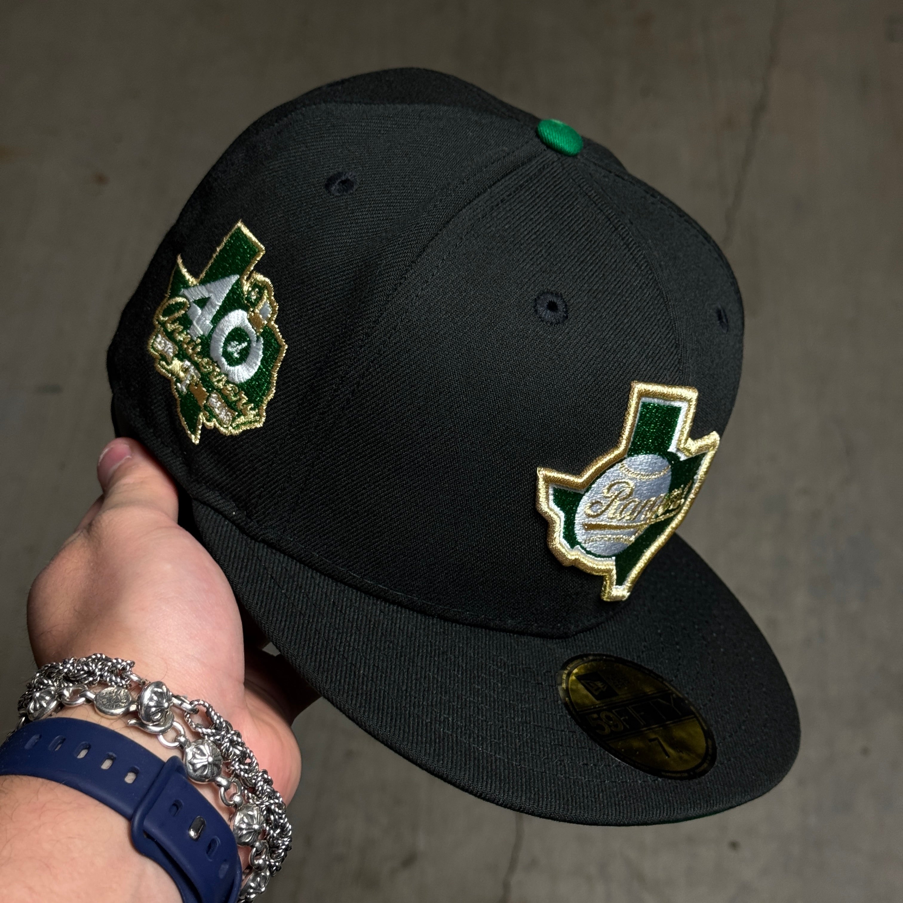 NWT 1/4 Black Dallas Texas Rangers 40th Anniversary 59fifty New Era Fitted Hat Cap