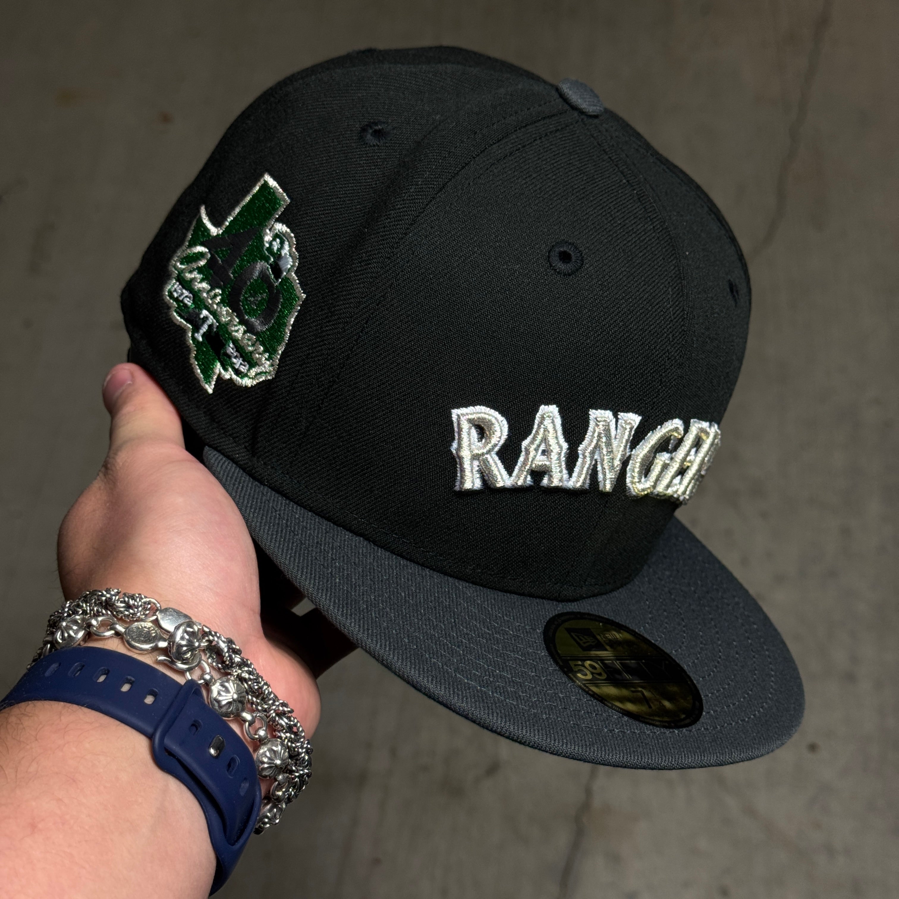 NWT 1/4 Black Dallas Texas Rangers 40th Anniversary 59fifty New Era Fitted Hat Cap