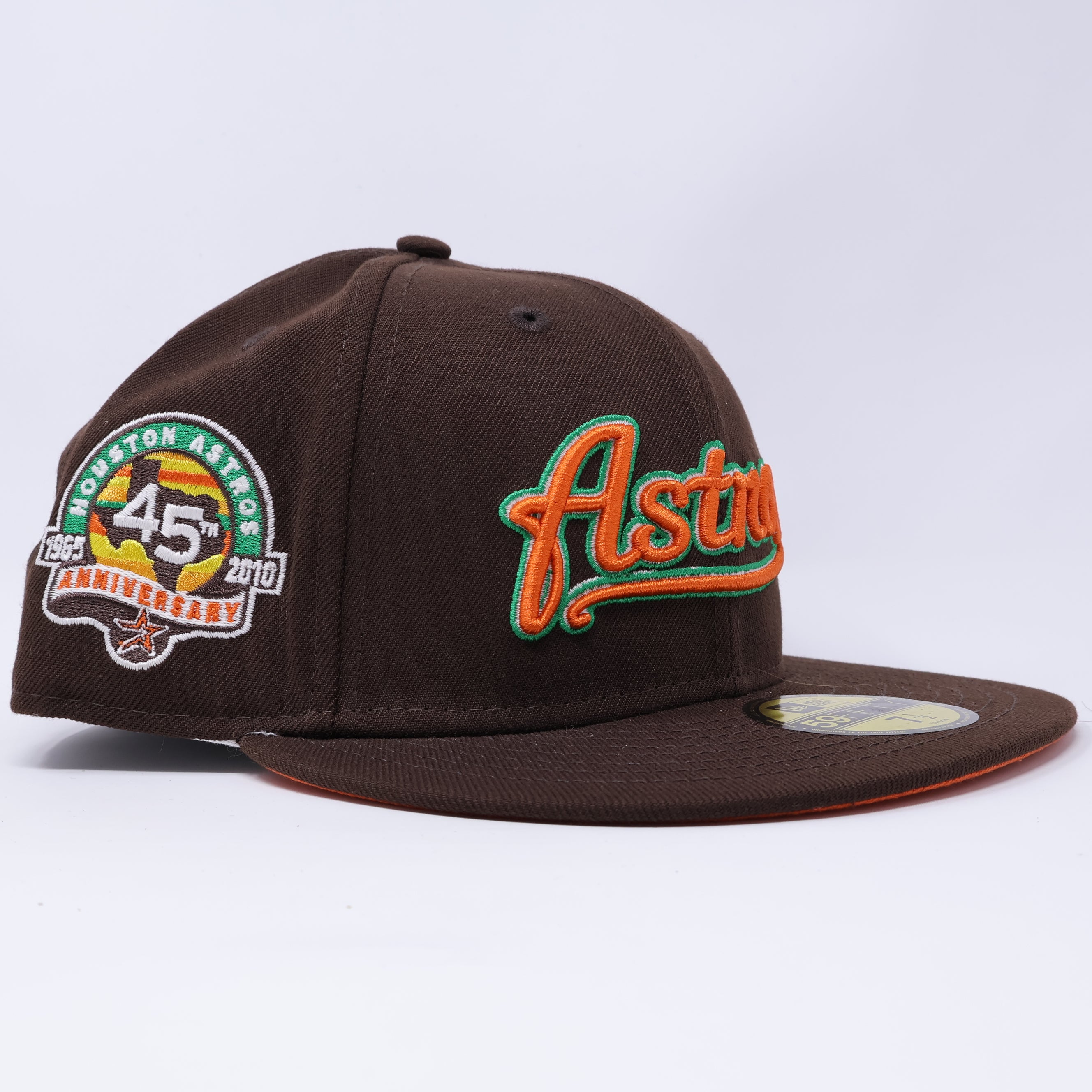 NEW 1/2 Brown Houston Astros 45th Anniversary Script 59FIFTY New Era Fitted Hat