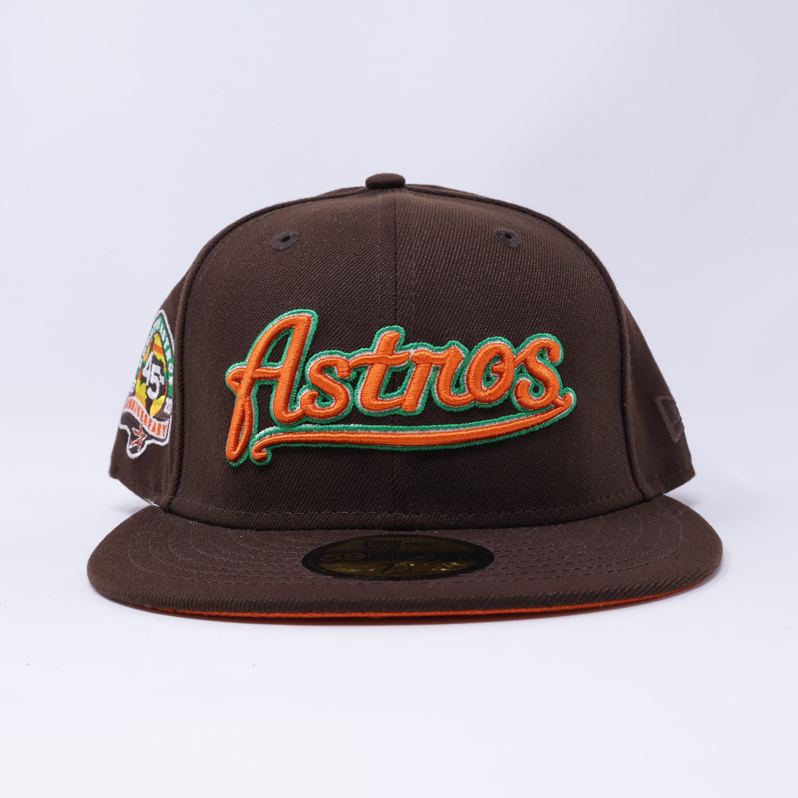 NEW 1/2 Brown Houston Astros 45th Anniversary Script 59FIFTY New Era Fitted Hat