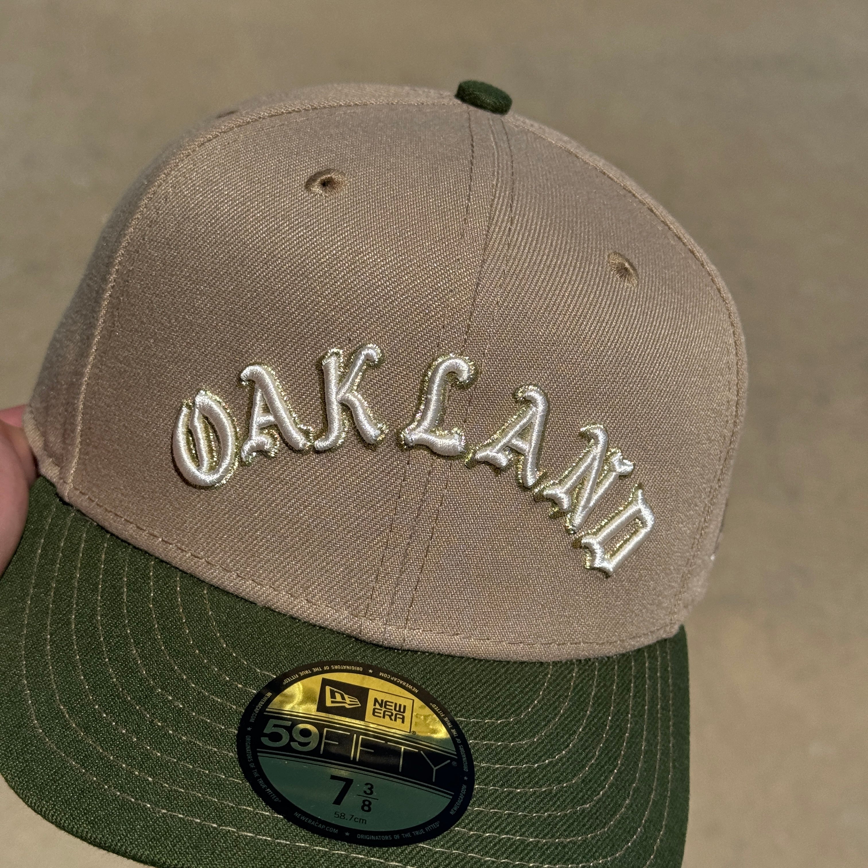 USED 3/8 Khaki Oakland Athletics Simple Dope Clean 59FIFTY New Era Fitted Hat
