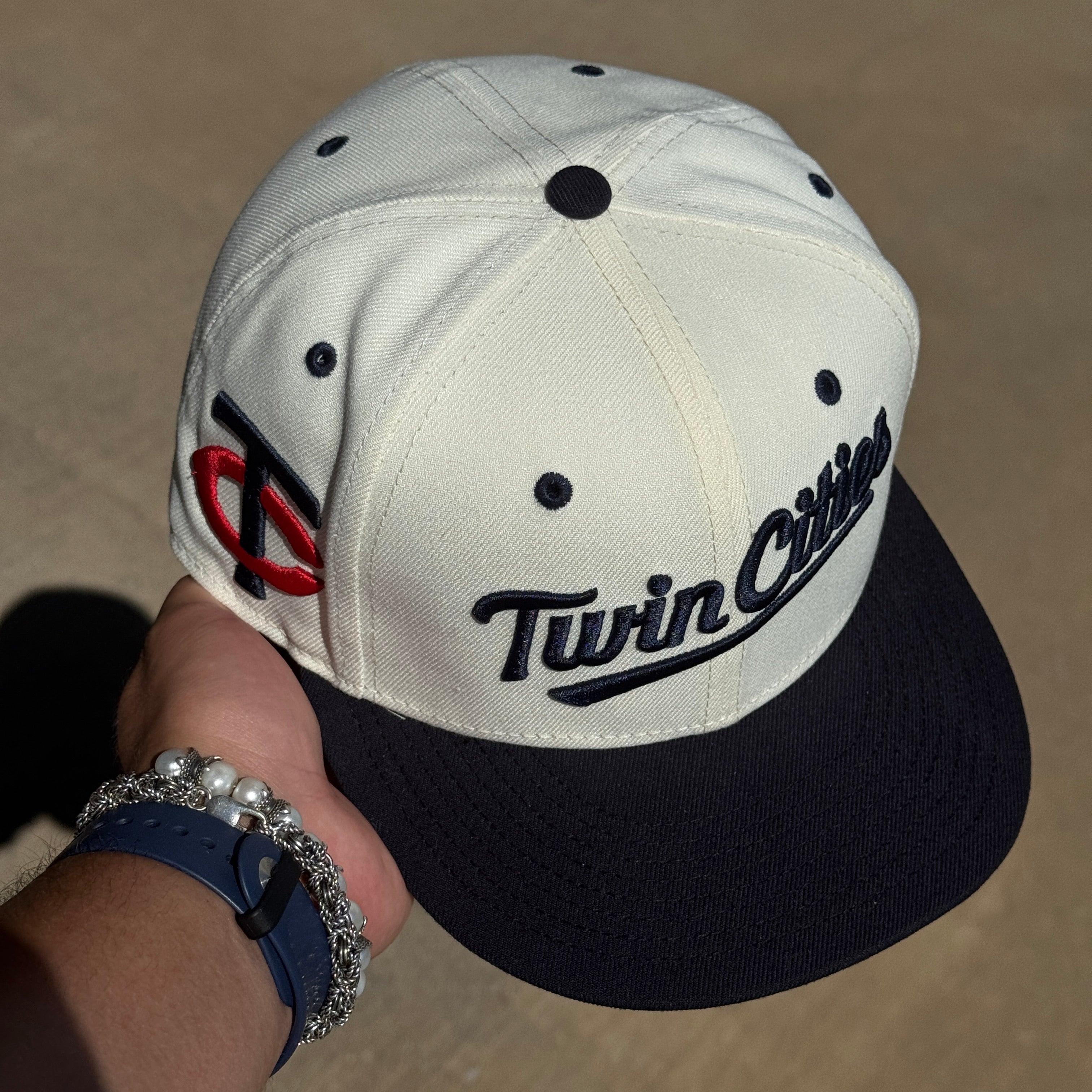 USED 5/8 Chrome Minnesota Twins Cities 59fifty New Era Fitted Hat Cap